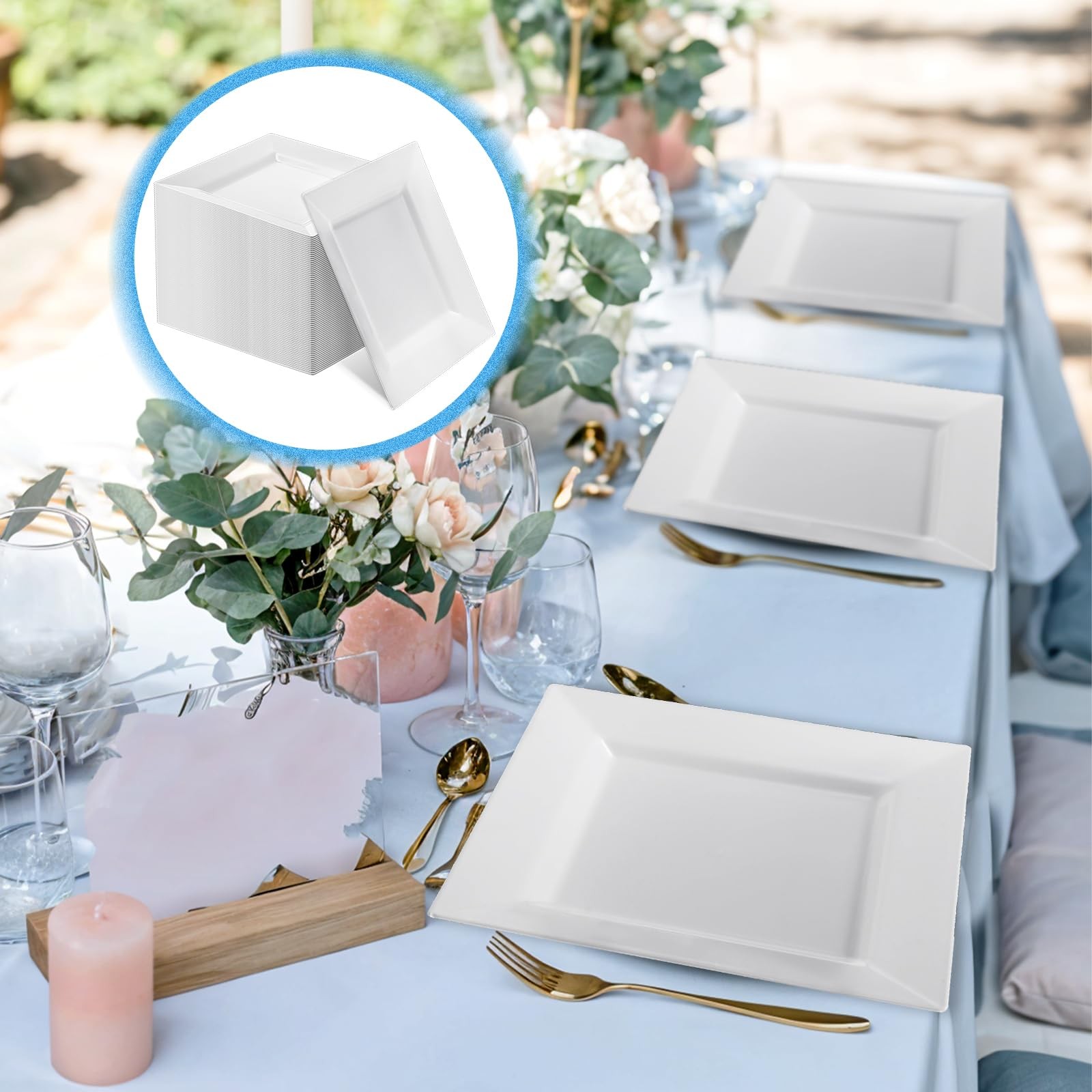 White Square Plastic Plates 100 Packs Disposable Dessert Plates 6.5″ Cake App…