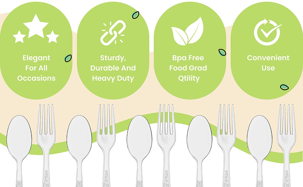 400 Count Plastic Silverware Heavy Duty – Clear Plastic Forks And Spoons Set