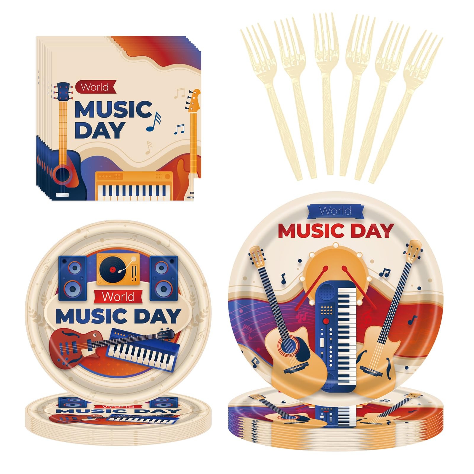 96 Pcs Music Party Decorations Tableware Set for Adult Teens Kids Includes Pl…