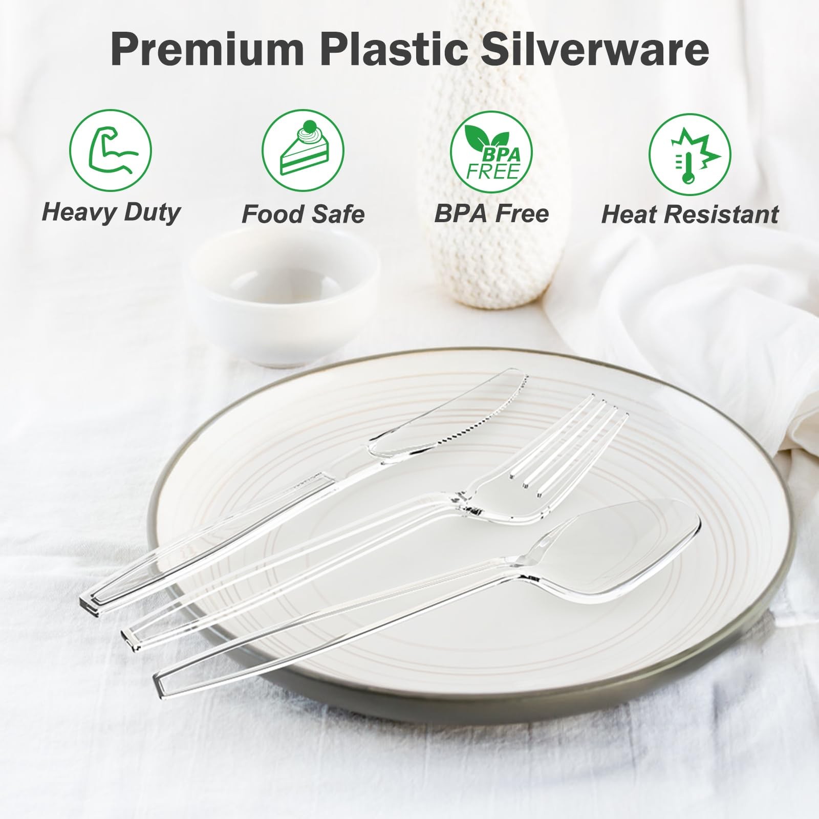 360 Count Extra Heavy Duty Clear Plastic Forks and Spoons, 180 Forks & 180 Sp…