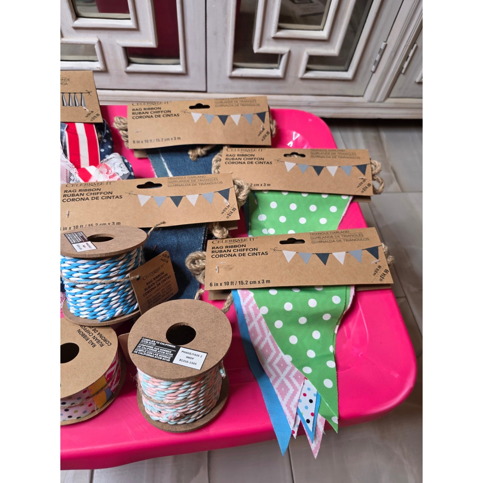 Celebrate It Rag Ribbon Garland Twine Lot Farmhouse Country Fresh Milk Sign NEW