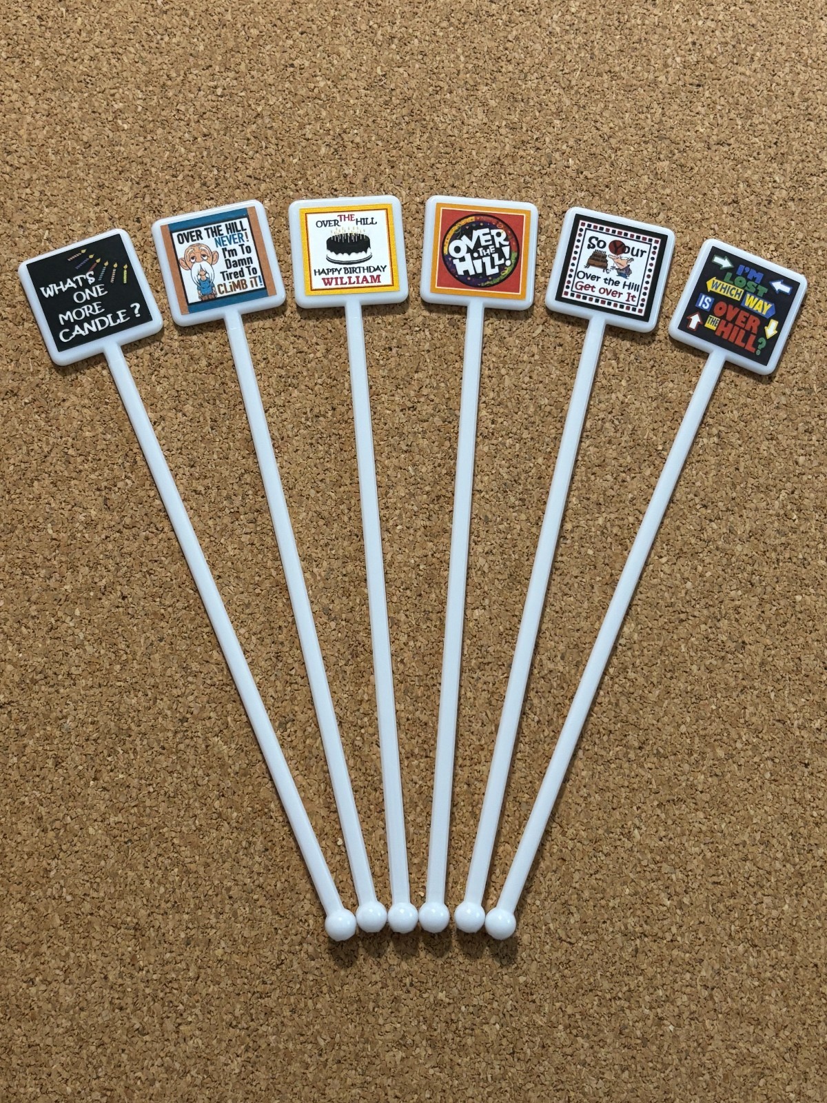 Birthday OVER THE HILL Cocktail Stirrers Gal / Guy Over The Hill Swizzle Sticks