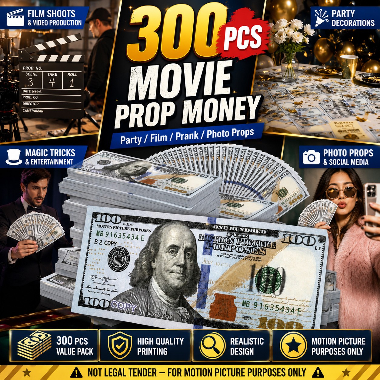 300 PCS Props Money for Film Making Video Recording Party Event Supplies