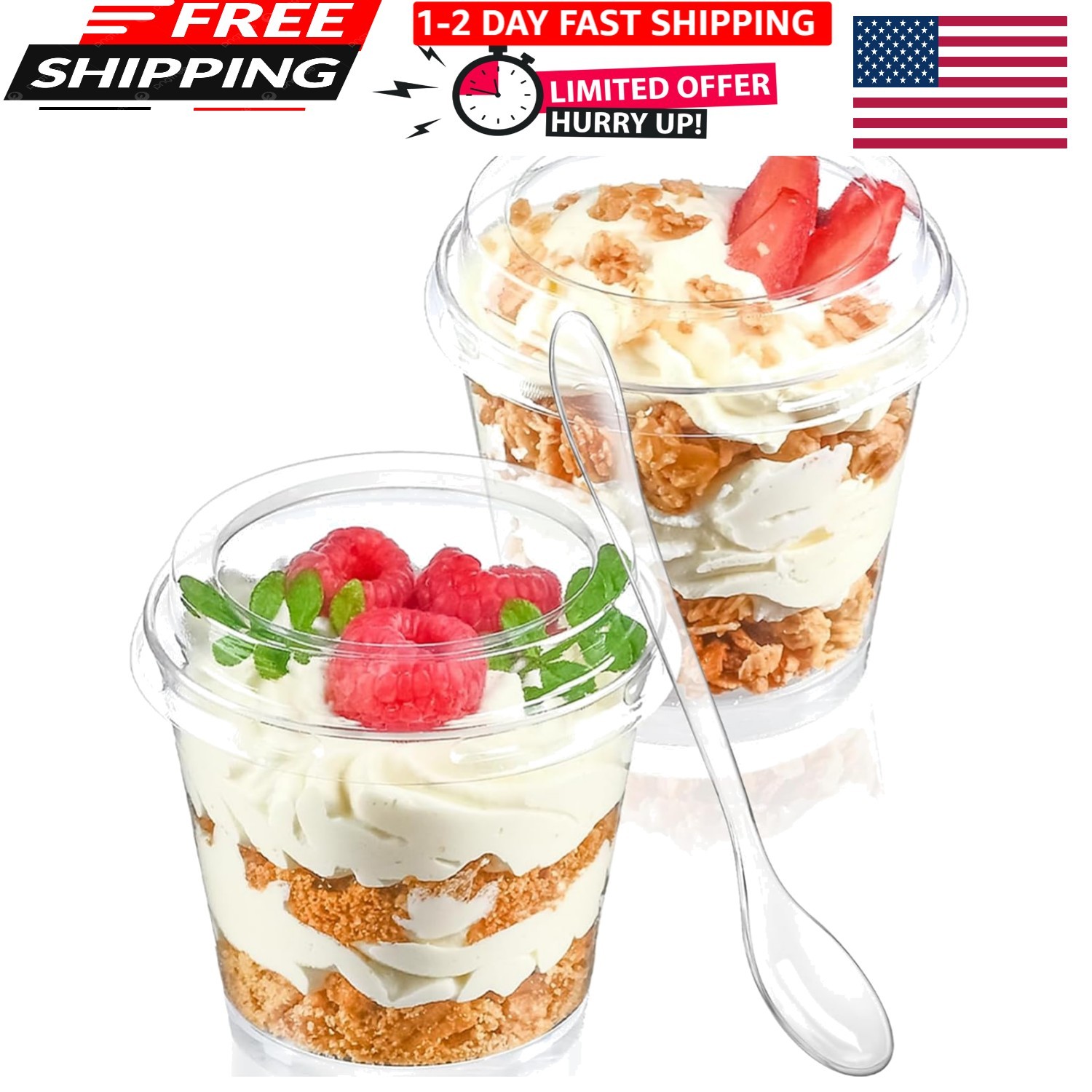 Mini Dessert Cups with Lids and Spoons 6oz Pack of 150 Serving Cups for Parties