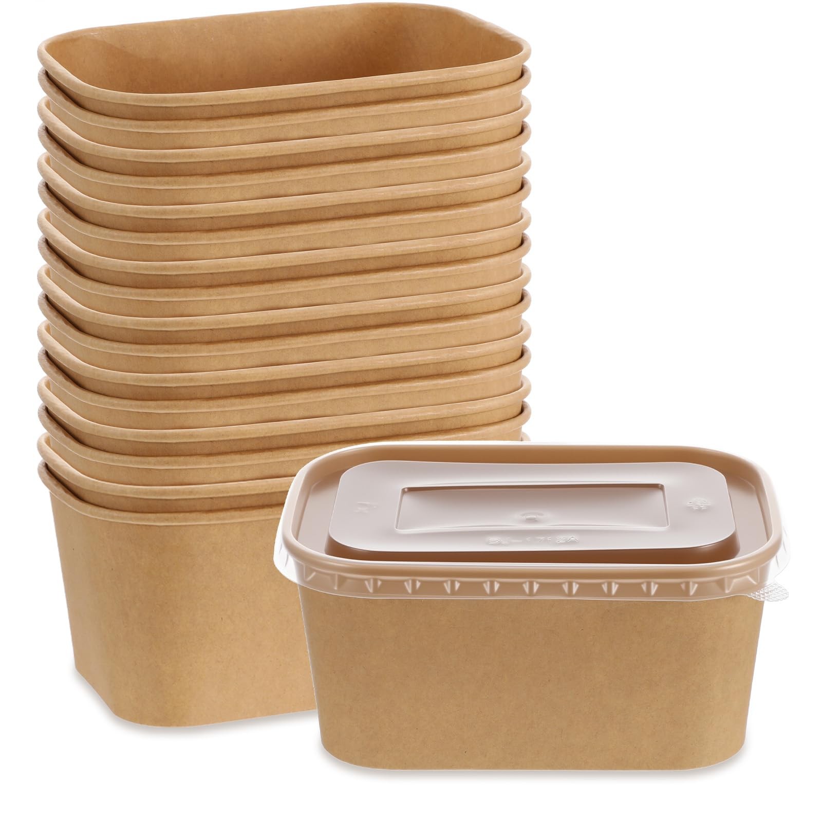 50 Pack 35 oz Disposable Paper Food Containers with Lids – Leak-Proof, Microw…
