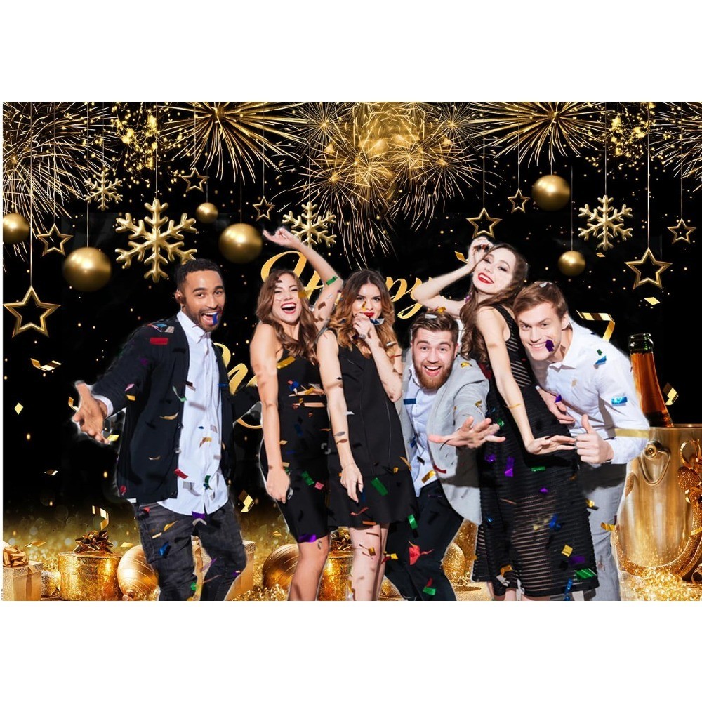 7X5ft 2026 Happy New Year Party Backdrop Fabric Sign Poster Banner with Pattern