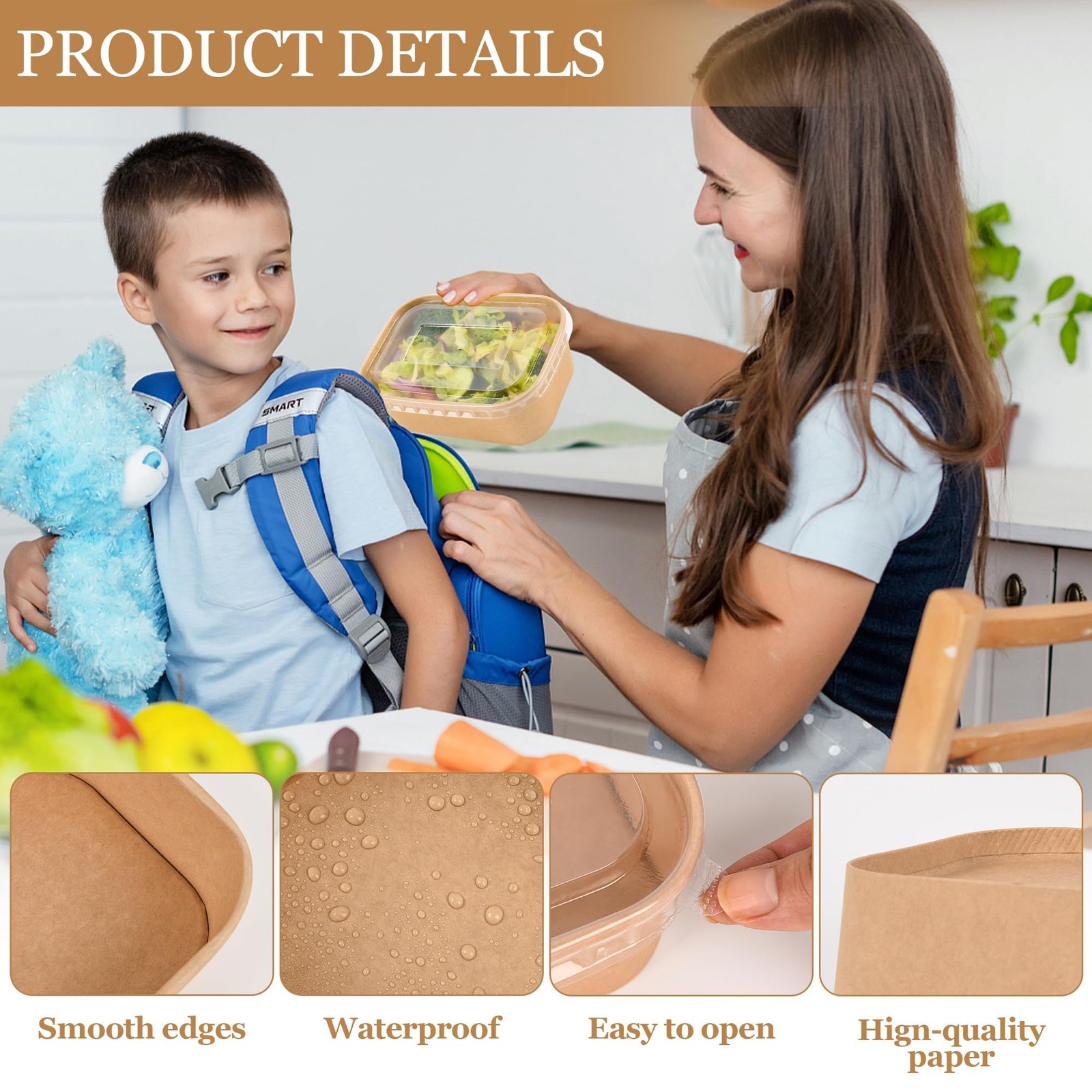 50 Pack Disposable Meal Prep Containers, 25oz Disposable Large Paper Bowls wi…