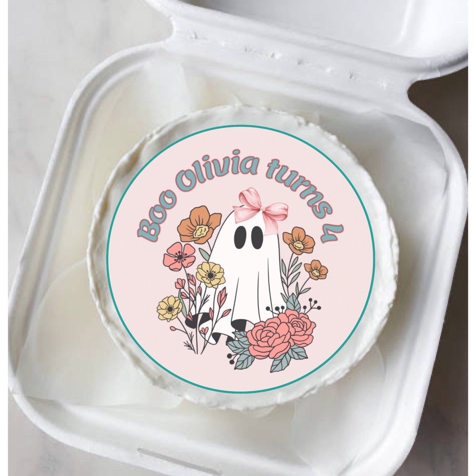 Cute Boo Ghost Edible Cake Topper Personalized With Name And Age Frosting Paper