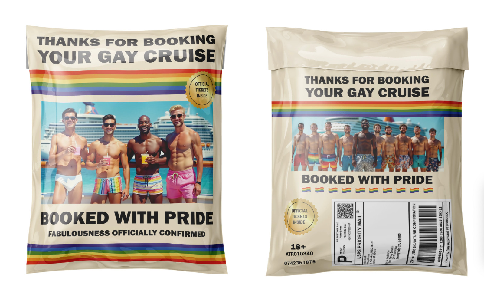 3 PACK Gay Cruise Prank Mailers – Jumbo Double-Sided Bubble Envelopes!