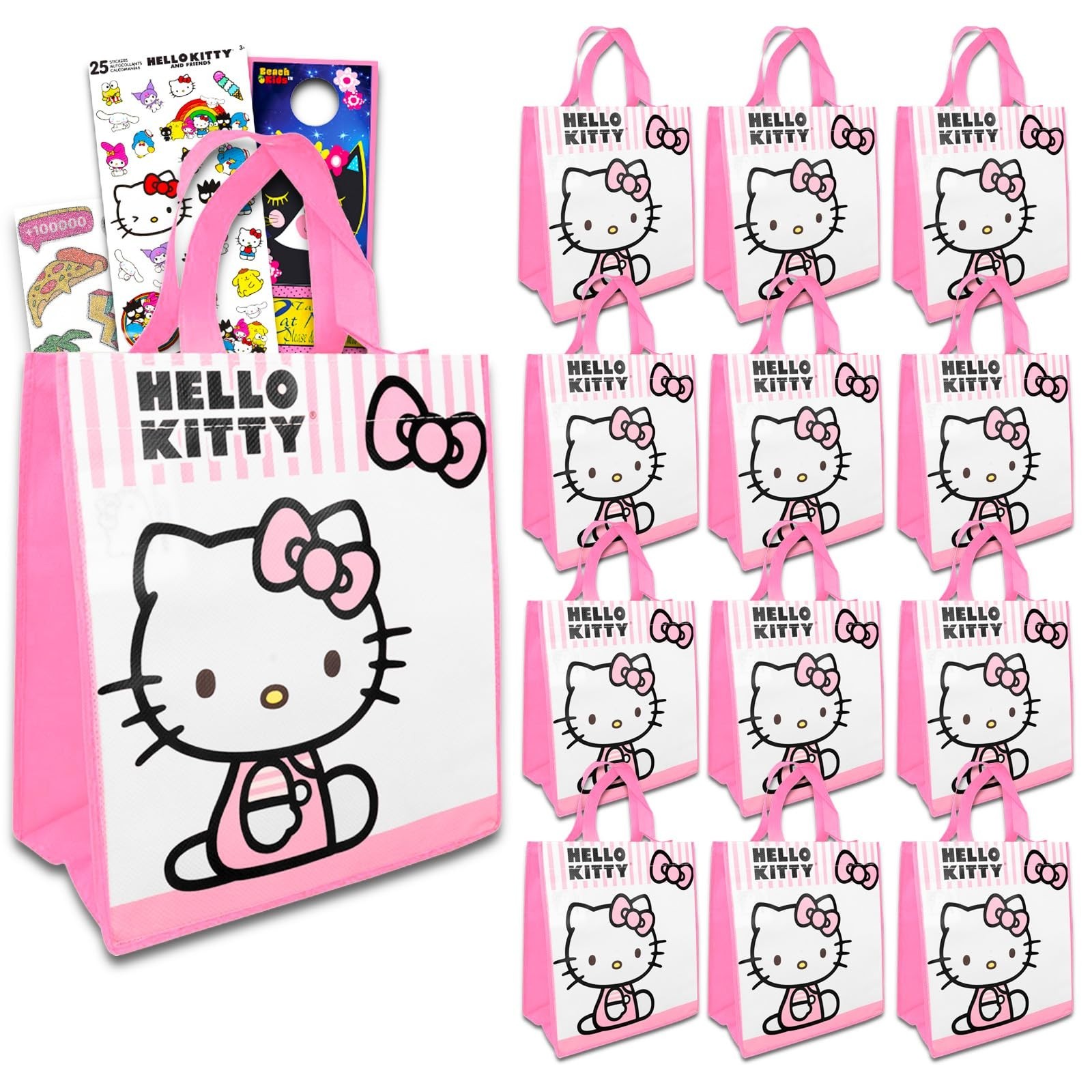 Mini Party Favor Bag Set – 12 Reusable 8″ Totes, Tattoos, Stickers & More | Birt