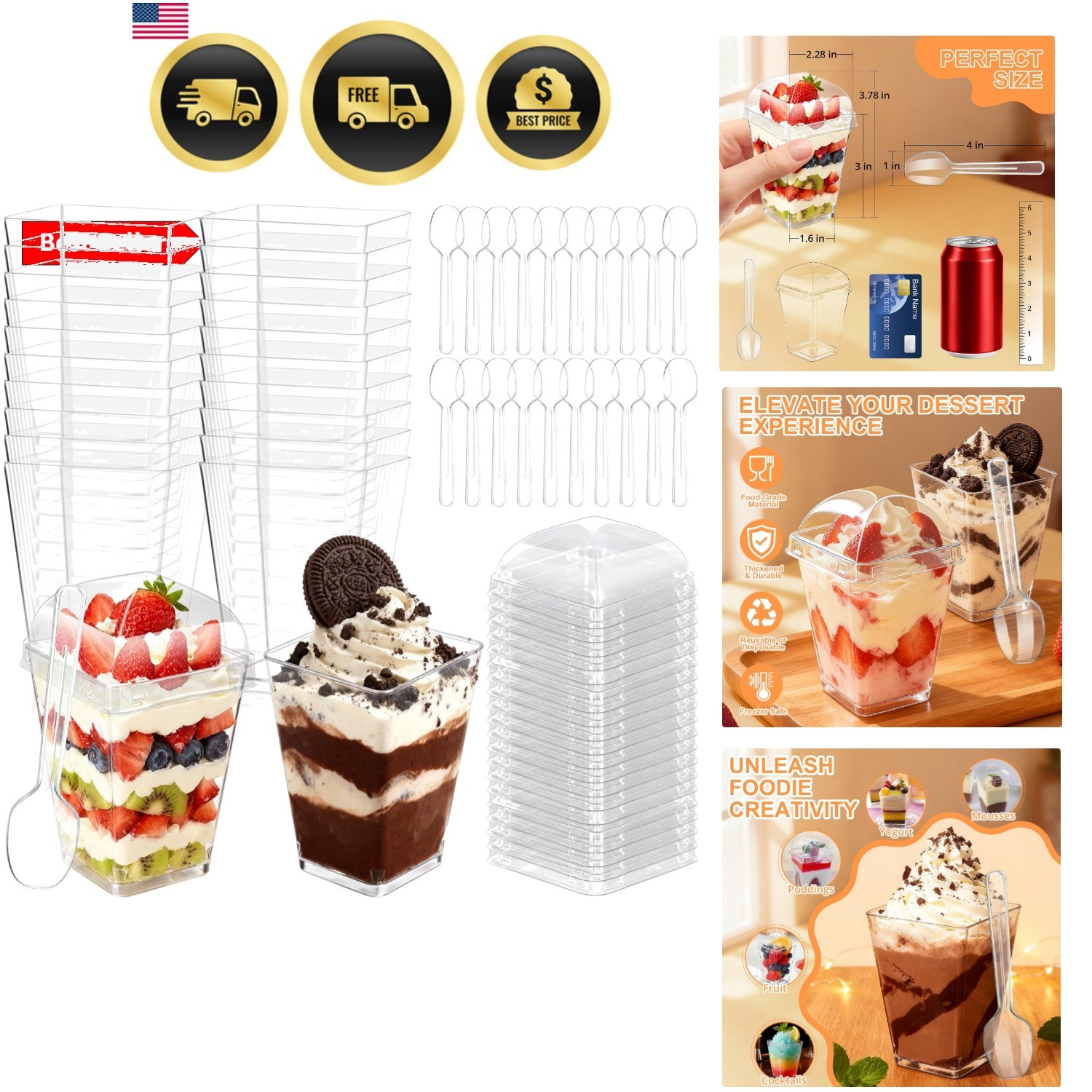 5oz Plastic Dessert Cups with Lids and Spoons, Clear Small Yogurt Parfait Cup…