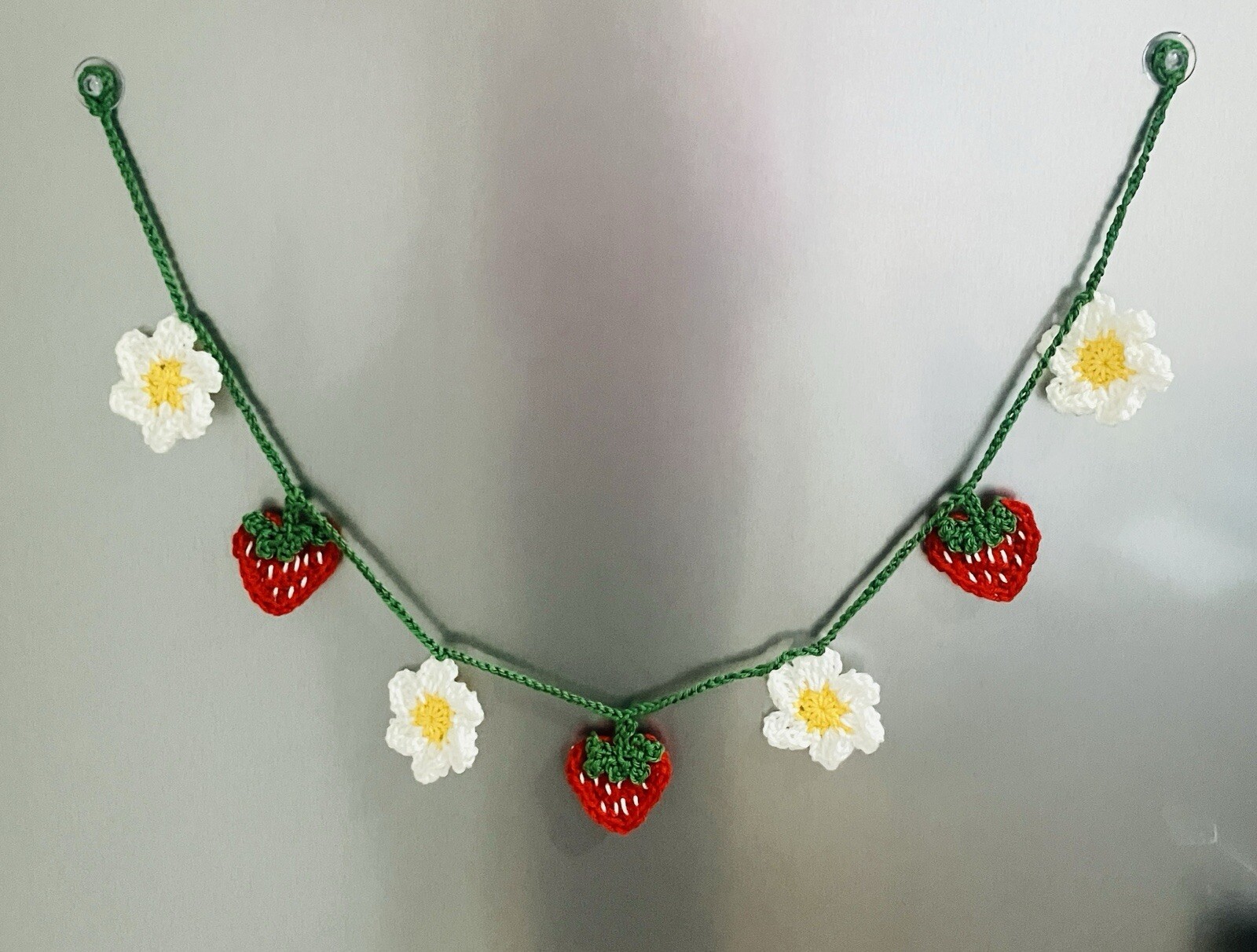 🌸 🍓CUTE Crochet Daisy Strawberry Bunting Camper Window Birthday SUMMER Gift