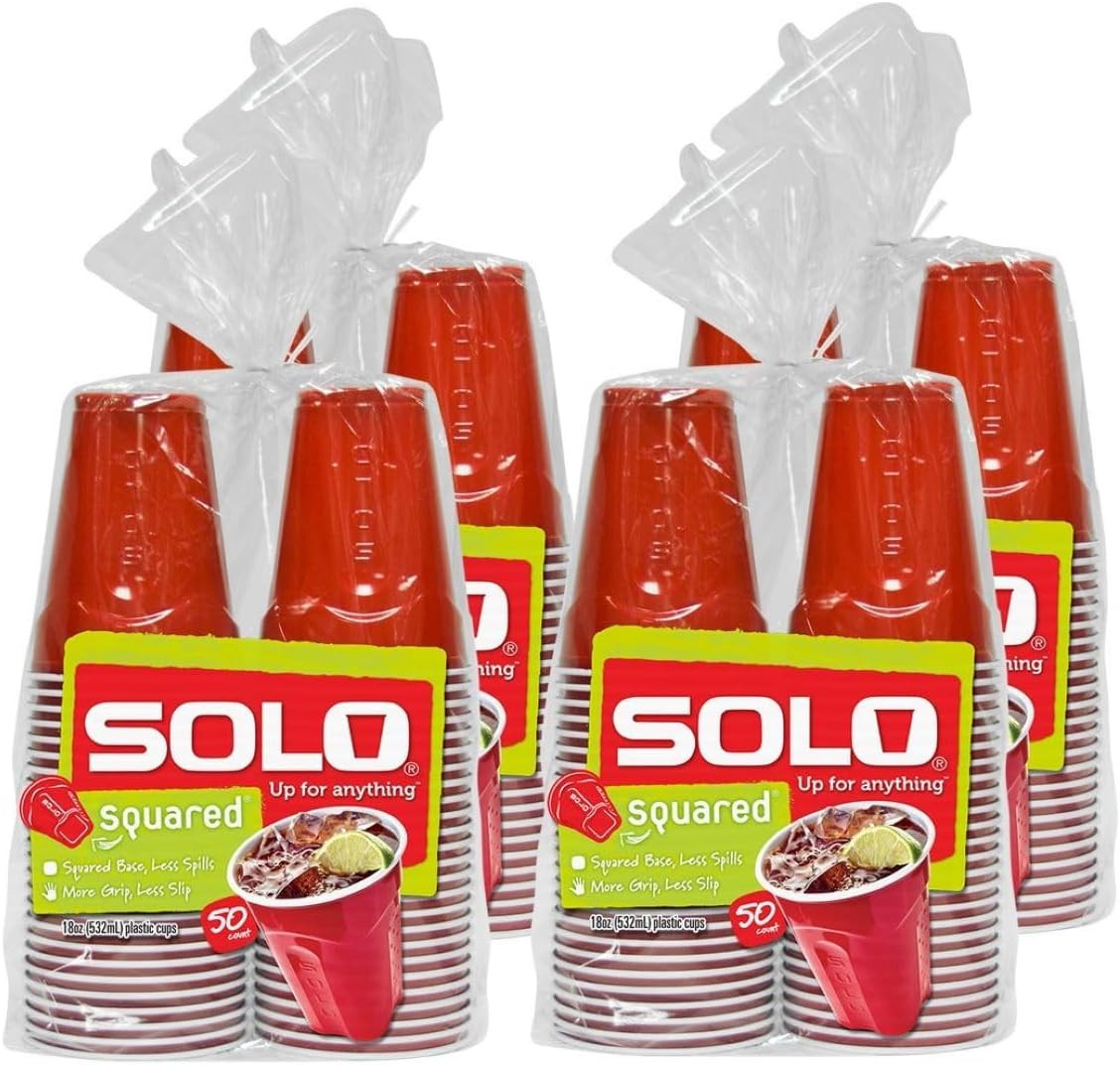 SOLO Cup Company Red Squared Plastic Party, 18 Ounce, 200 Count, 50 Count (Pack