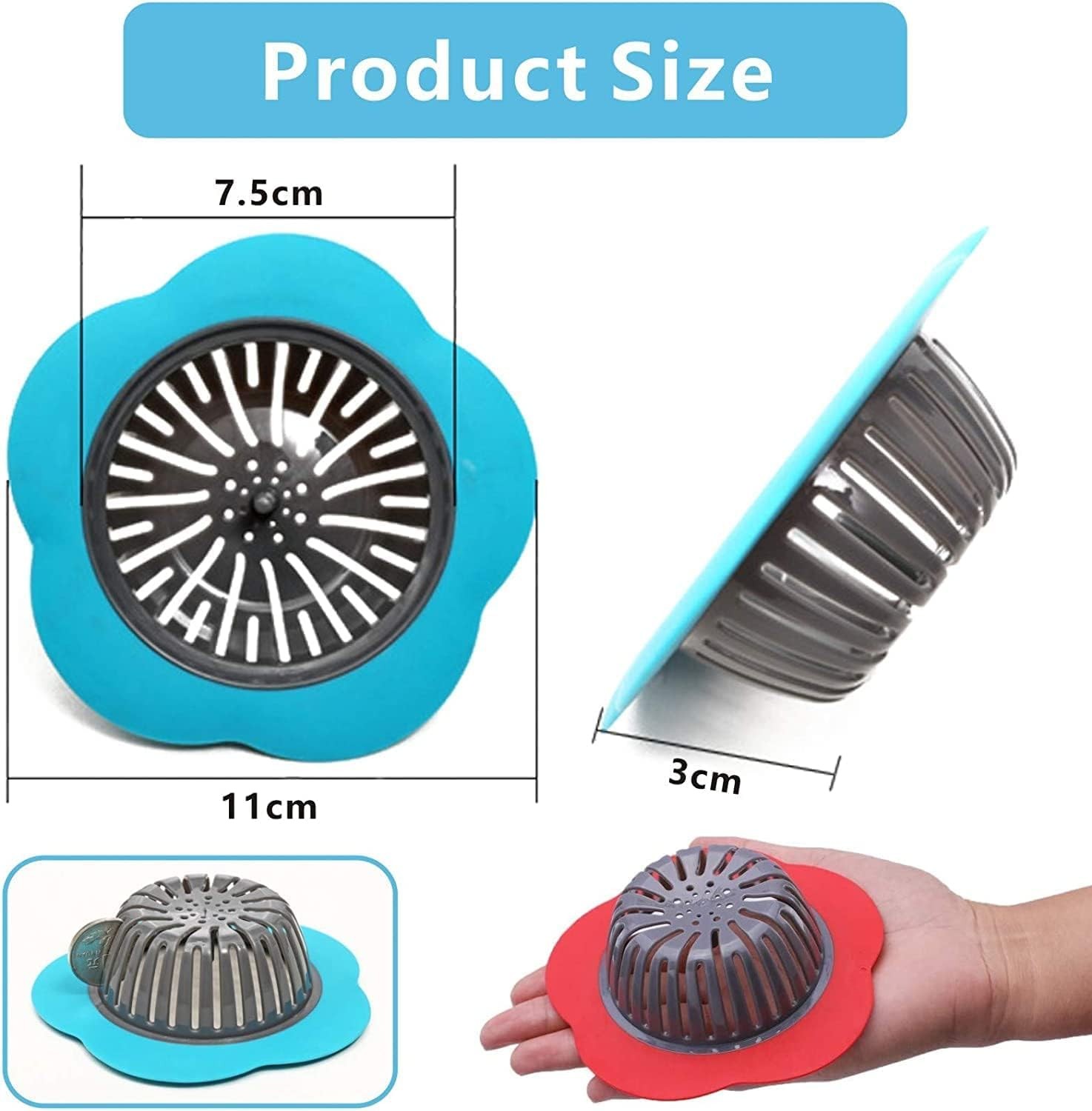 Plastic Sink Strainer, 4 Pack Flexible Kitchen Sink Drainers, Easy Clean Sink Dr