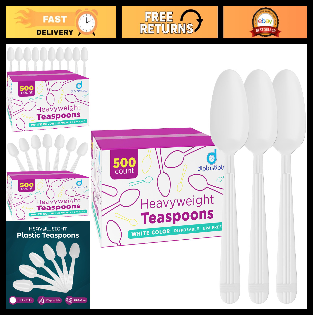 500 Heavyweight Disposable White Plastic Tea Spoons – Perfect for Parties & Even