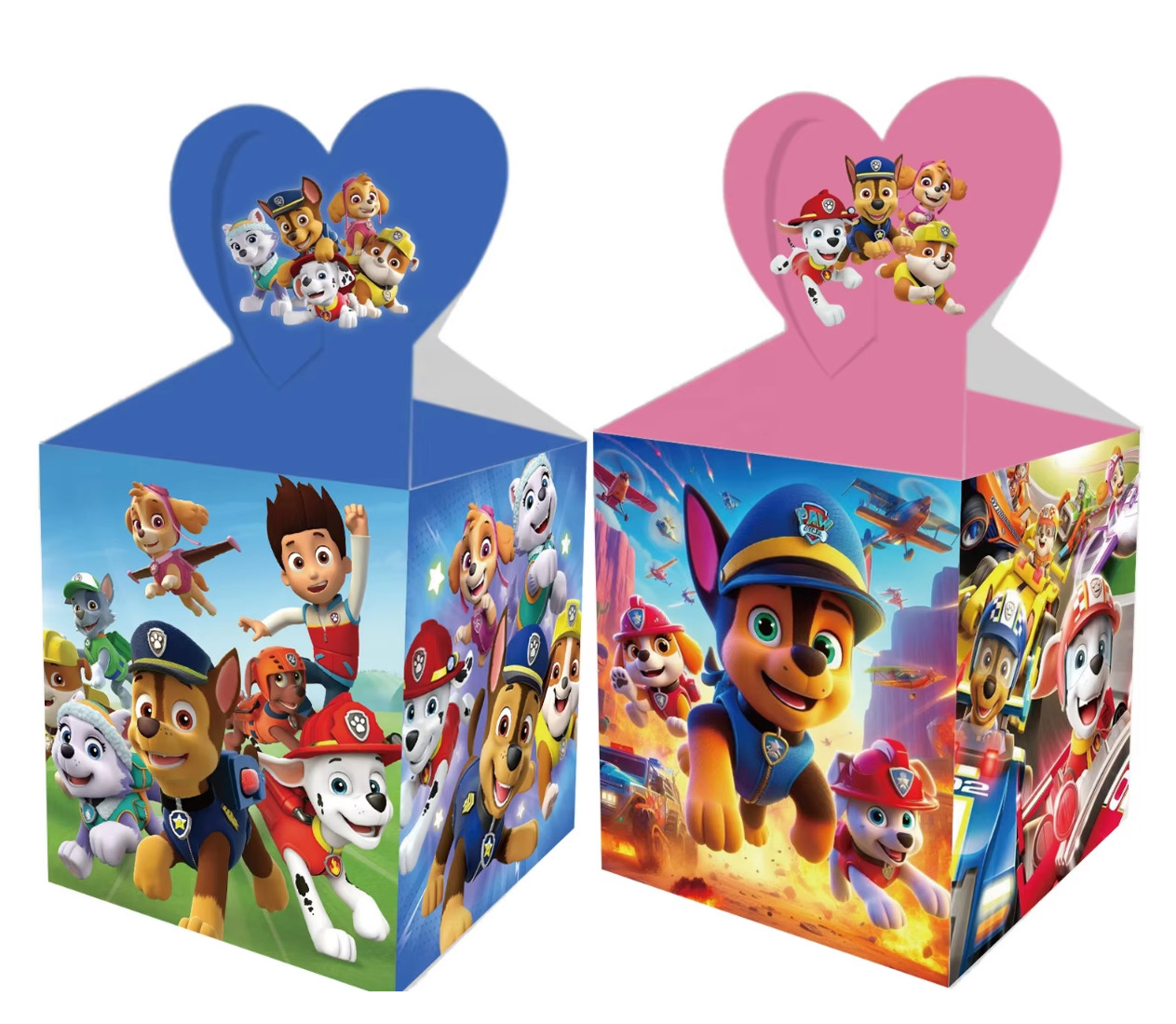 12pk PAW Patrol Favor Boxes – Custom Heart Handle Kids Birthday Candy Gift Box