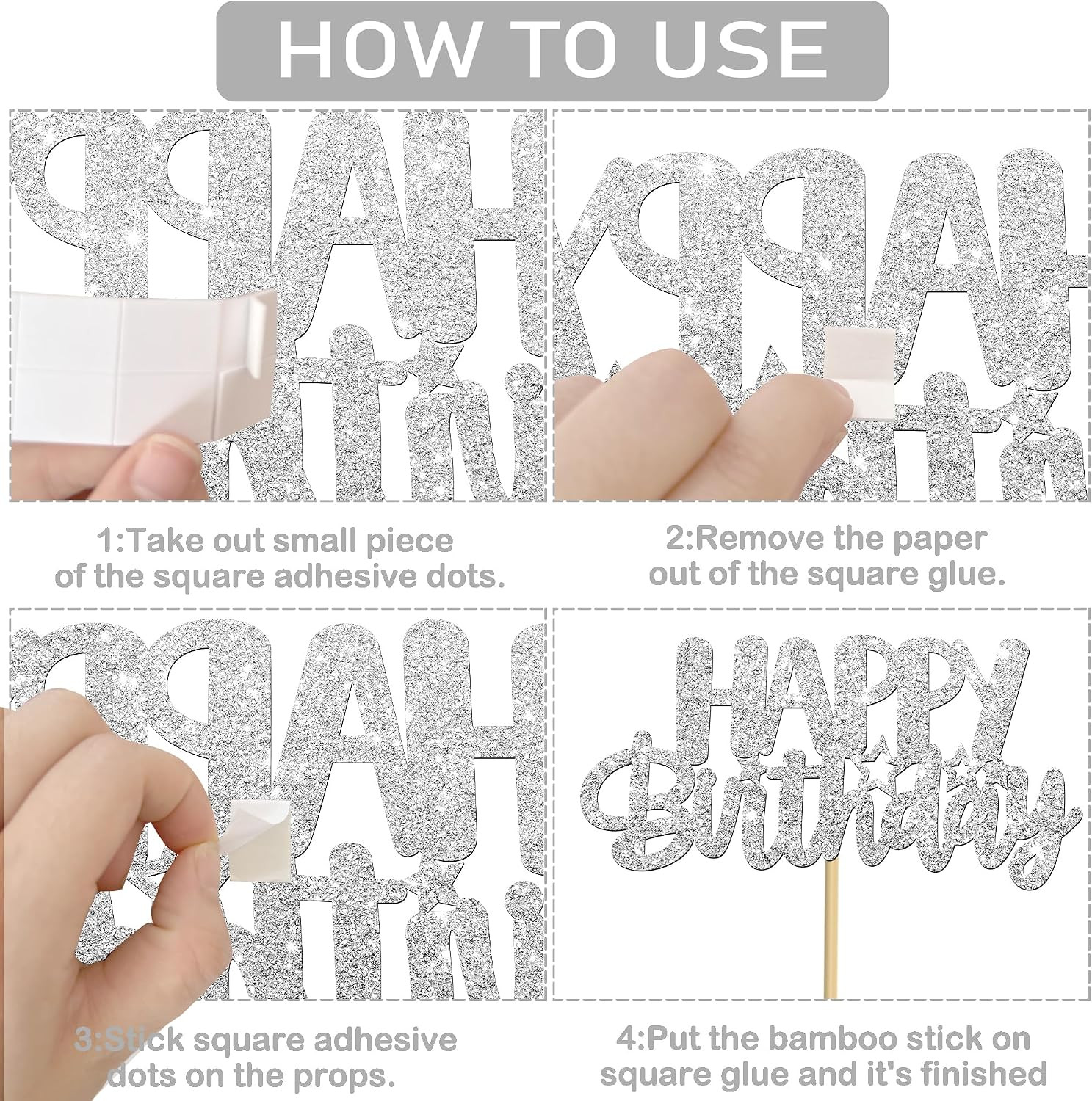 Glitter Silver Birthday Centerpiece Sticks 12PCS Happy Birthday Party Table Deco