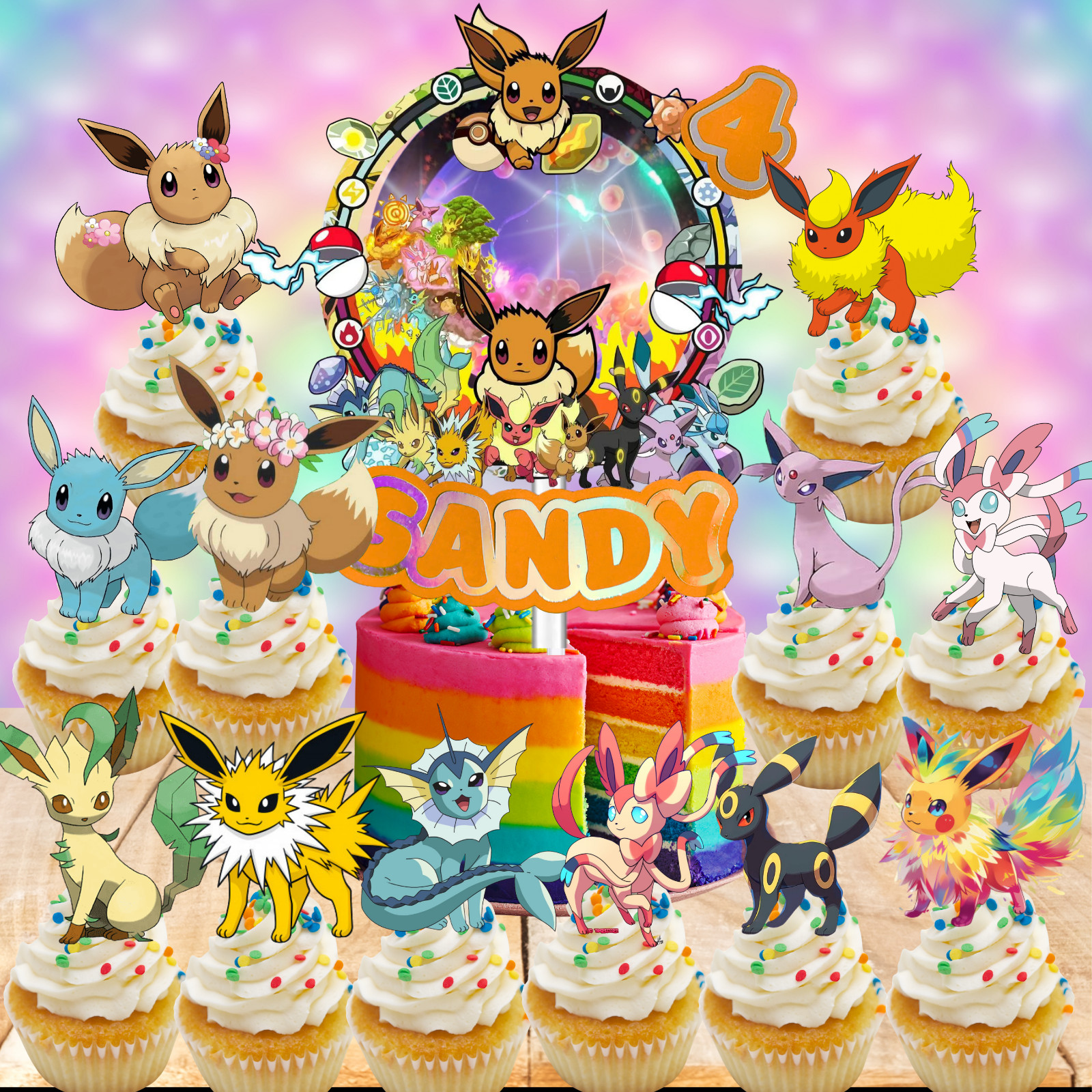 POKEMON EEVEE PARTY SUPPLIES BIRTHDAY DECORATION BALLOON TABLEWARE SWIRL