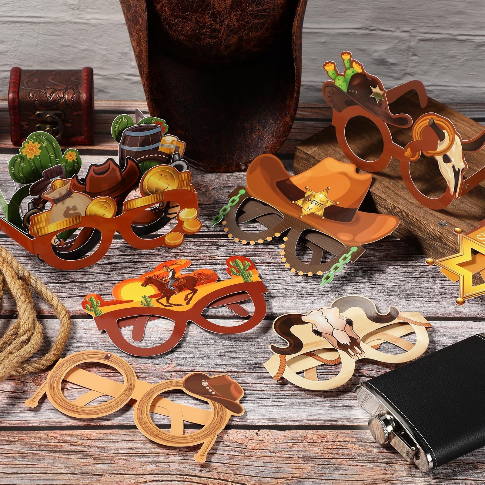 48 Pcs Cowboy Photo Booth Props – Western Party Favors & Wild West Decor Supplie
