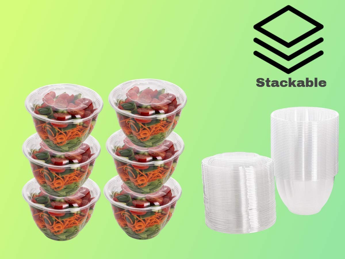 Disposable Plastic Salad Bowls with Airtight Lids Ideal for Meal Prep, Takeou…