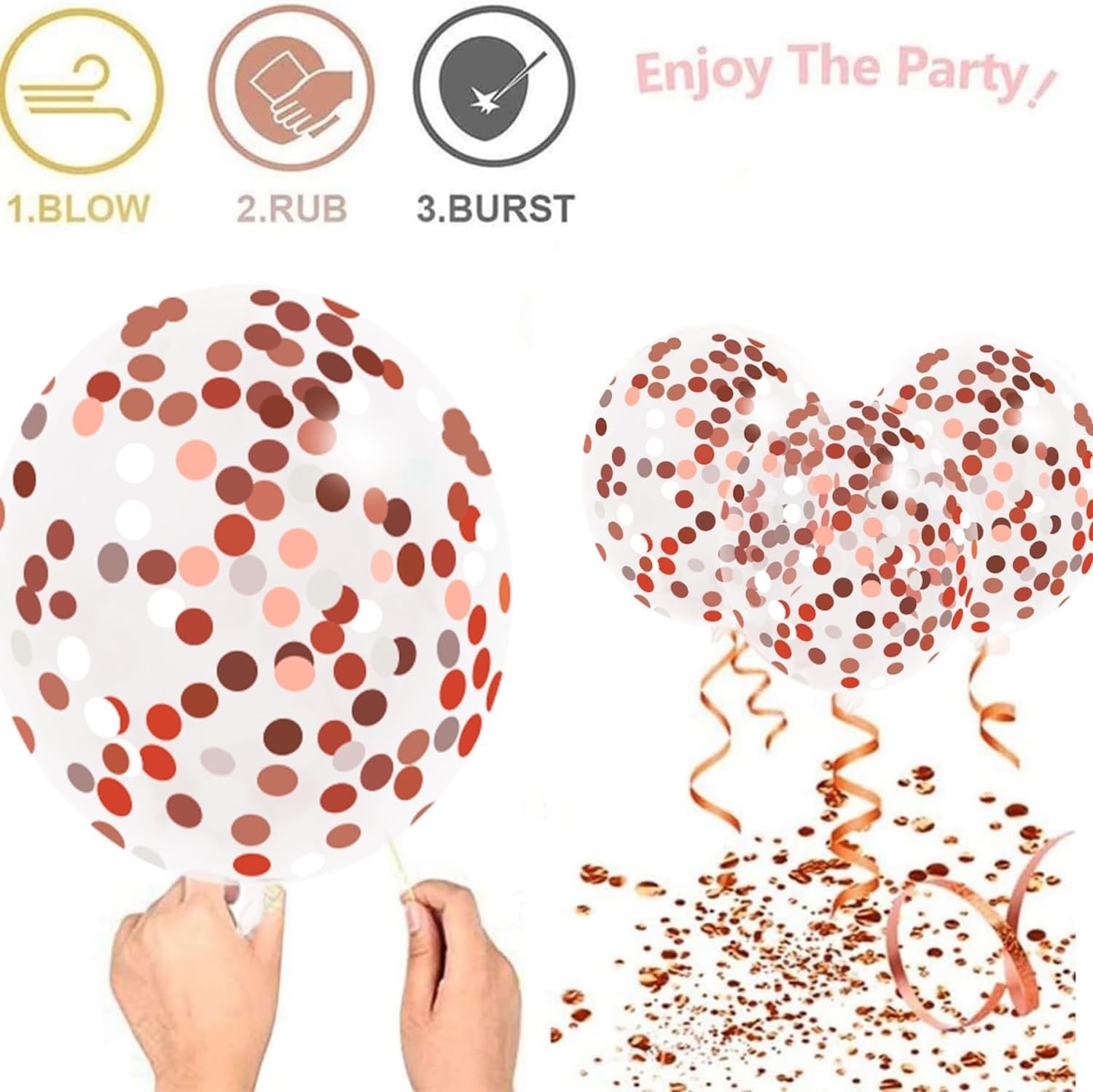 Rose Gold Confetti Balloons, 50 Pack 12 inch White and Rose Gold Latex Balloo…