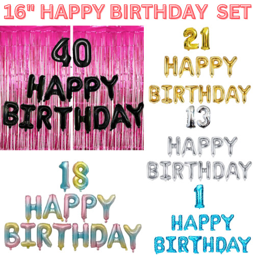 16″ inch Happy Birthday Foil Balloons Bunting Banner Self Inflating Decoration