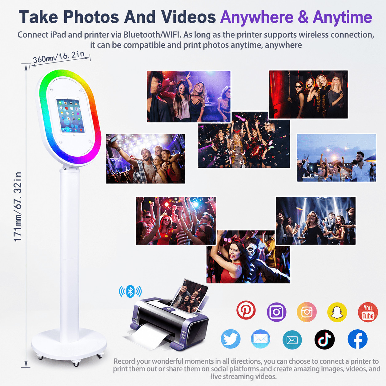 Portable Photo Booth Stand Selfie Photobooth Machine Party Wedding Event Rental