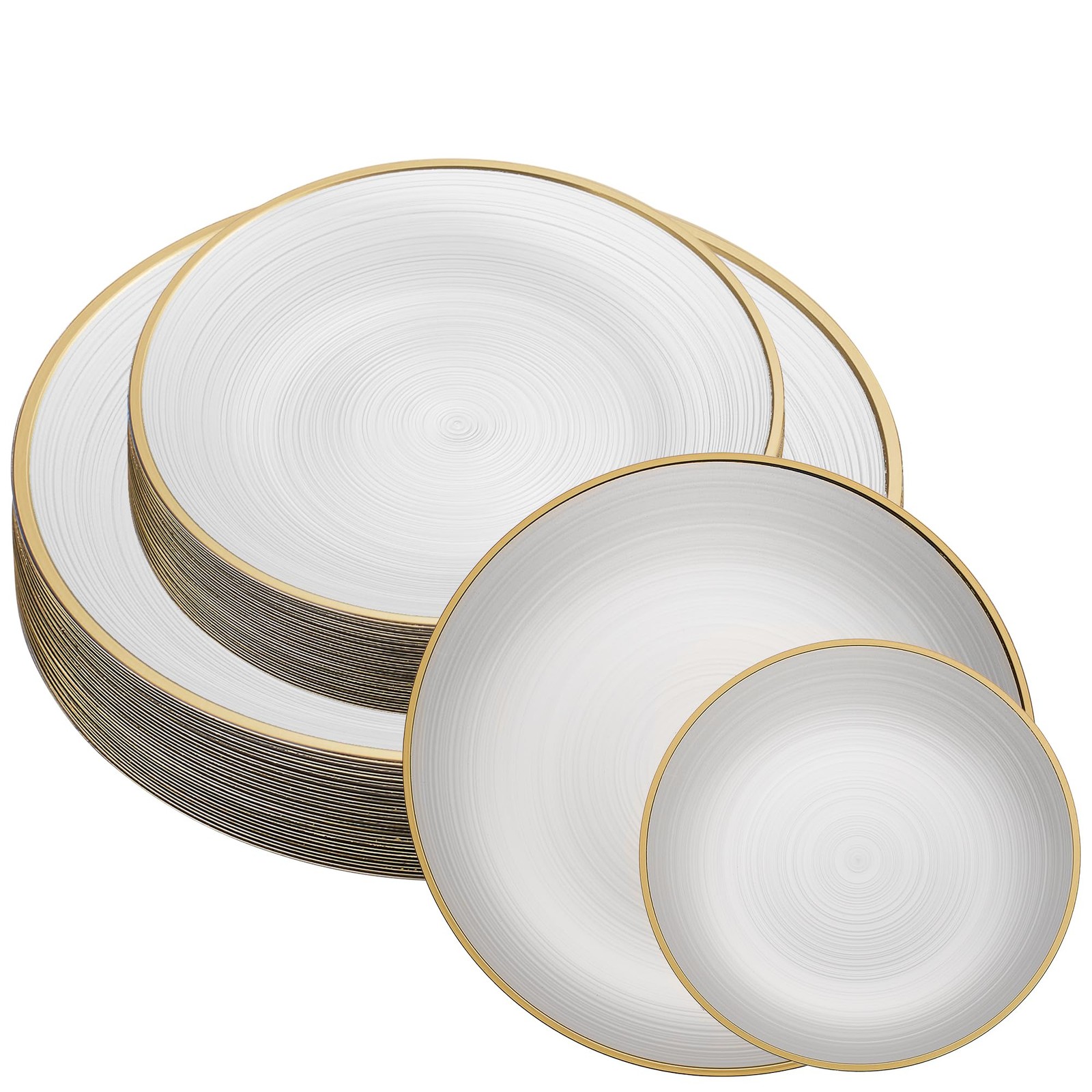 64 Pieces Crystal Design Plastic Plates Combo Pack 7 inch and 10 inch Gold Ri…