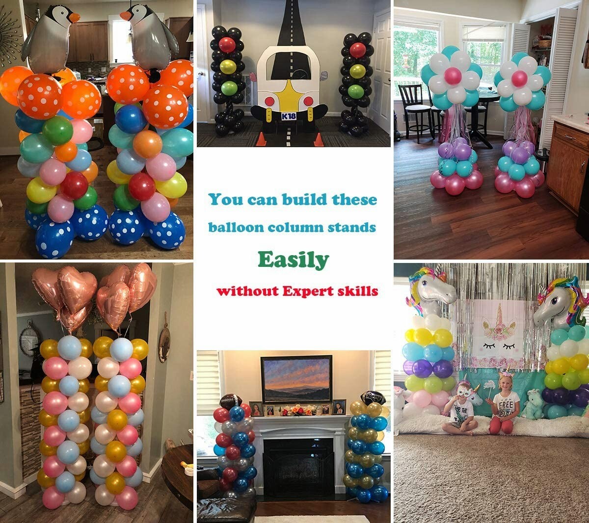 2 Set Balloon Column Stand Kit with Extendable Metal Pole and Heavy Water Bases