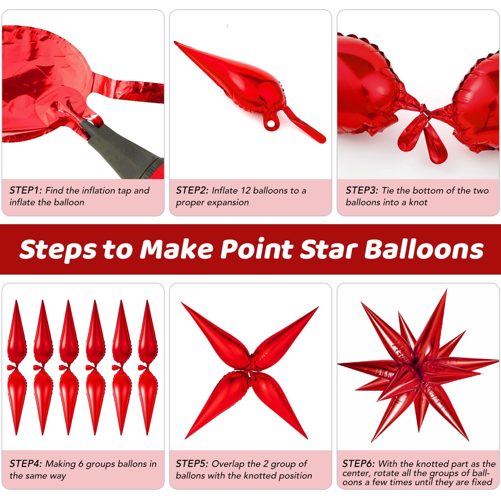 Red Star Foil Balloons, 36 PCS Explosion Cone Balloons, 12 Point 26 Inch Larg…