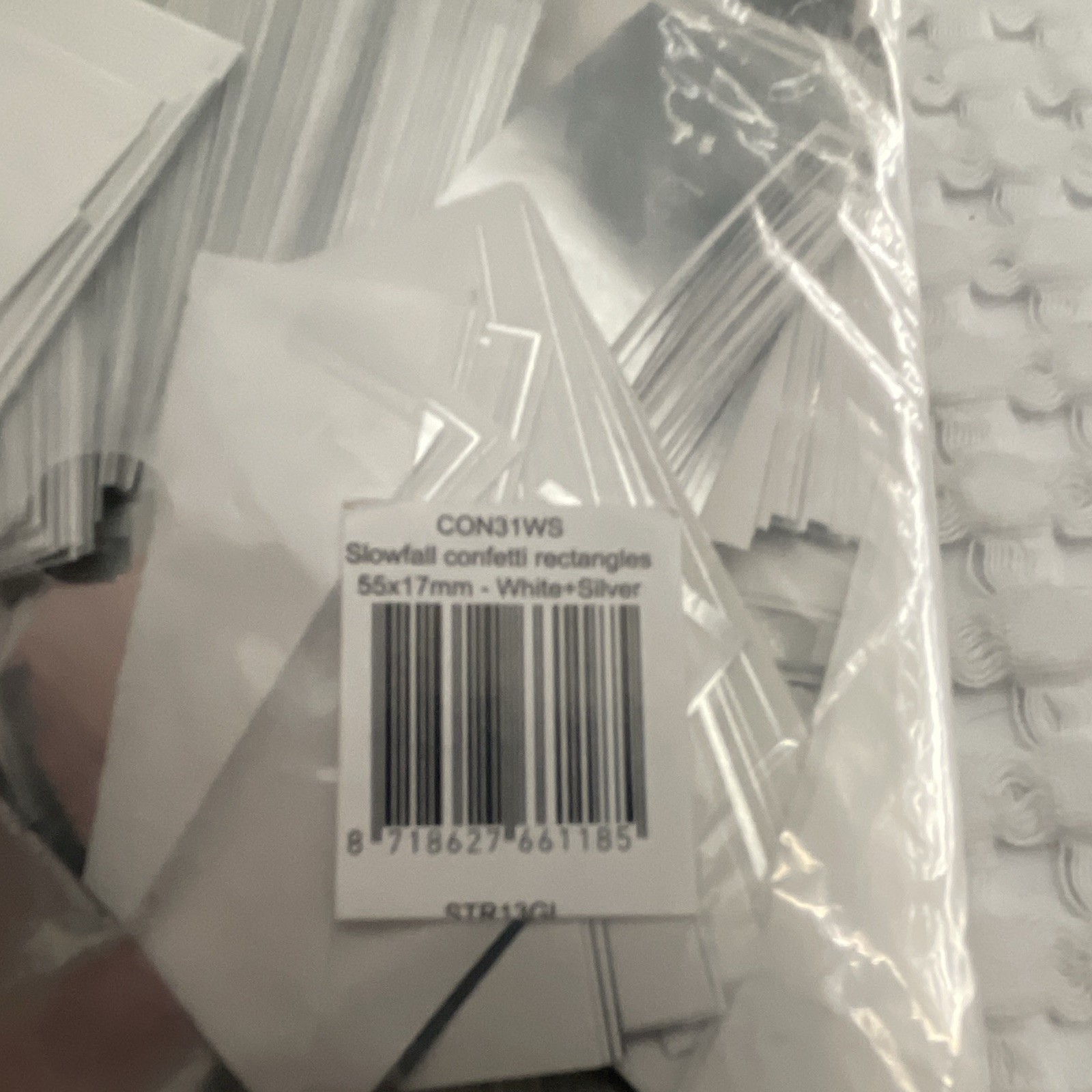 Slowfall Confetti Rectangle bulk bag 55x17mm White/Silver Plastic All Occasion