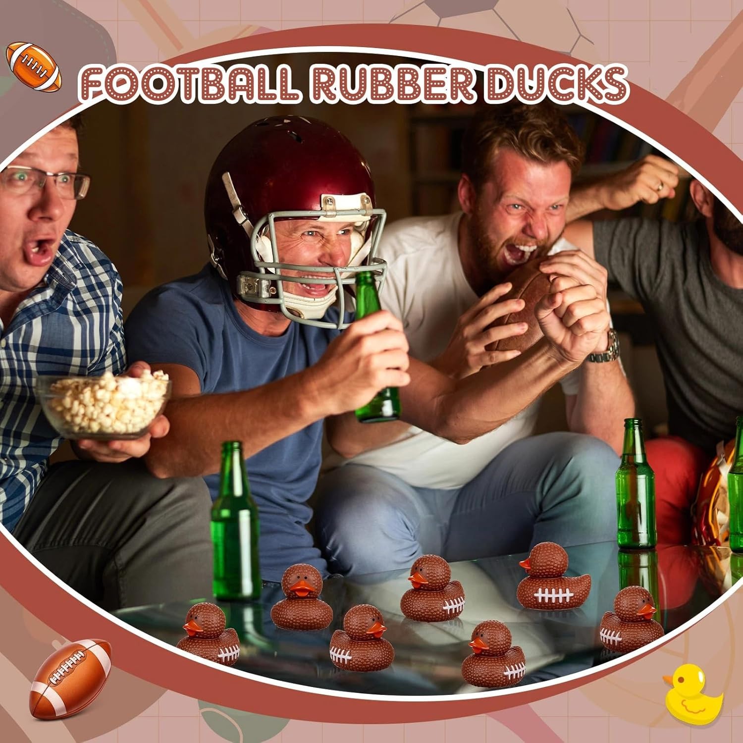 Football Rubber Duck, 1.75 Inches, Pigskin Football Theme Duck, Jeep Ducking