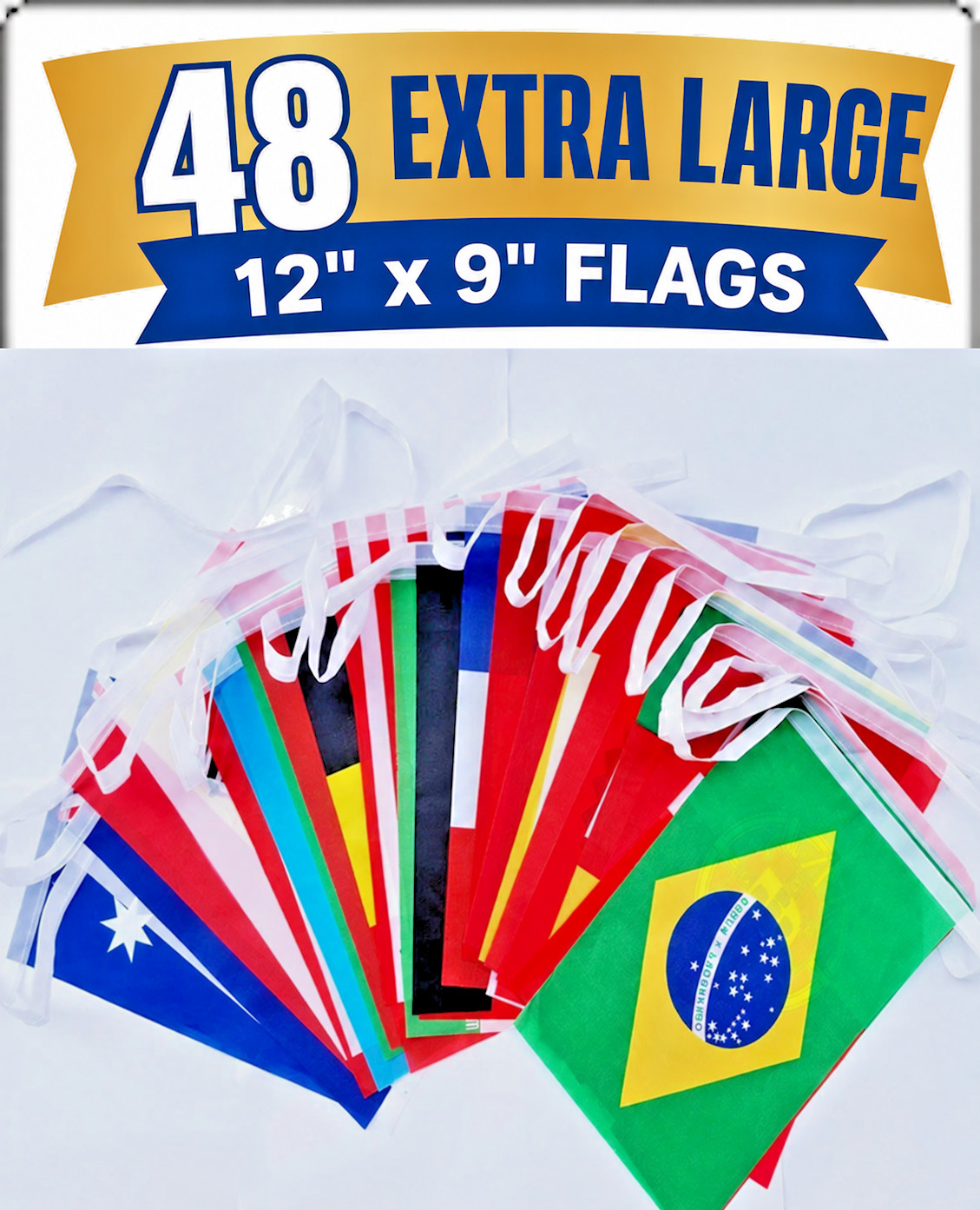 NEW Football World Cup Bunting 15 Metre 48 EXTRA LARGE FLAGS Speedy Delivery