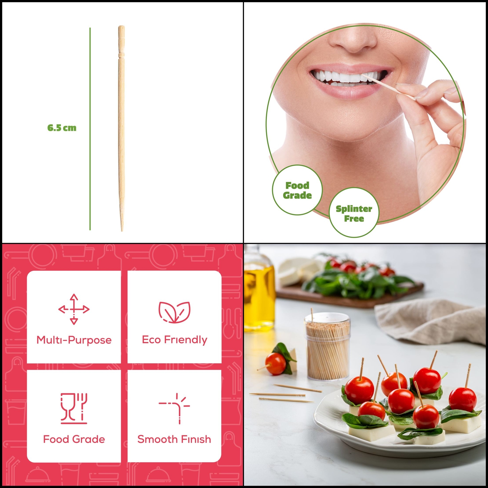 SALE, [1500 Count] Bamboo Wooden Toothpicks Wood Round Single-Point Tooth Picks.