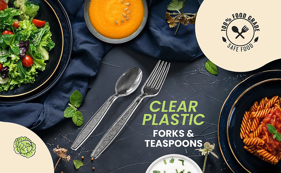 400 Count Plastic Silverware Heavy Duty – Clear Plastic Forks And Spoons Set