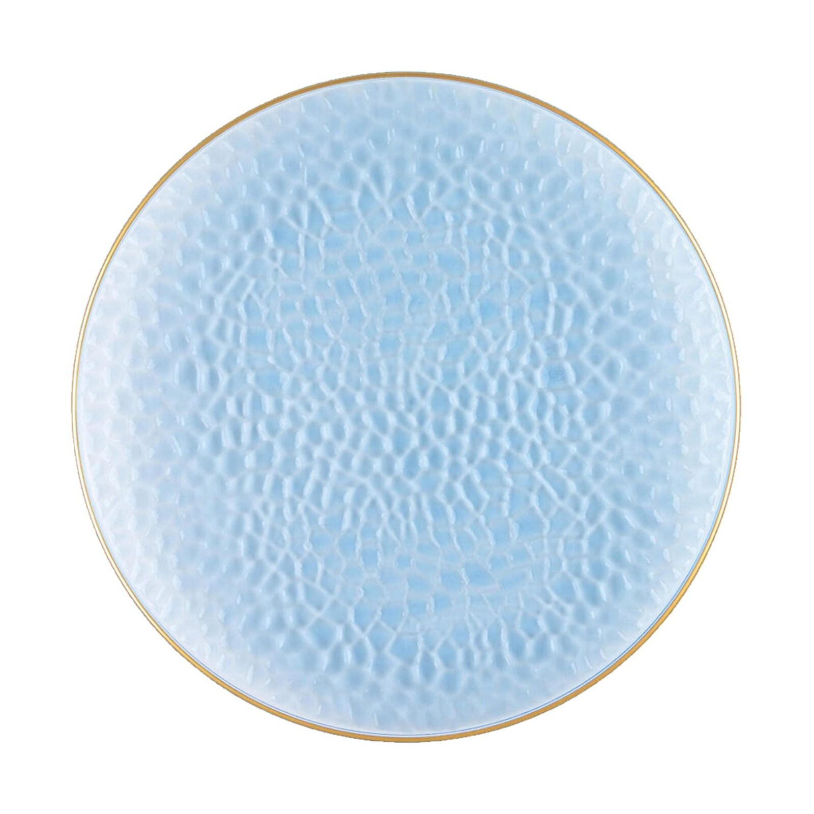 13 in Round Hammered Translucent Blue Plastic Dinner Plates with Gold Rim China