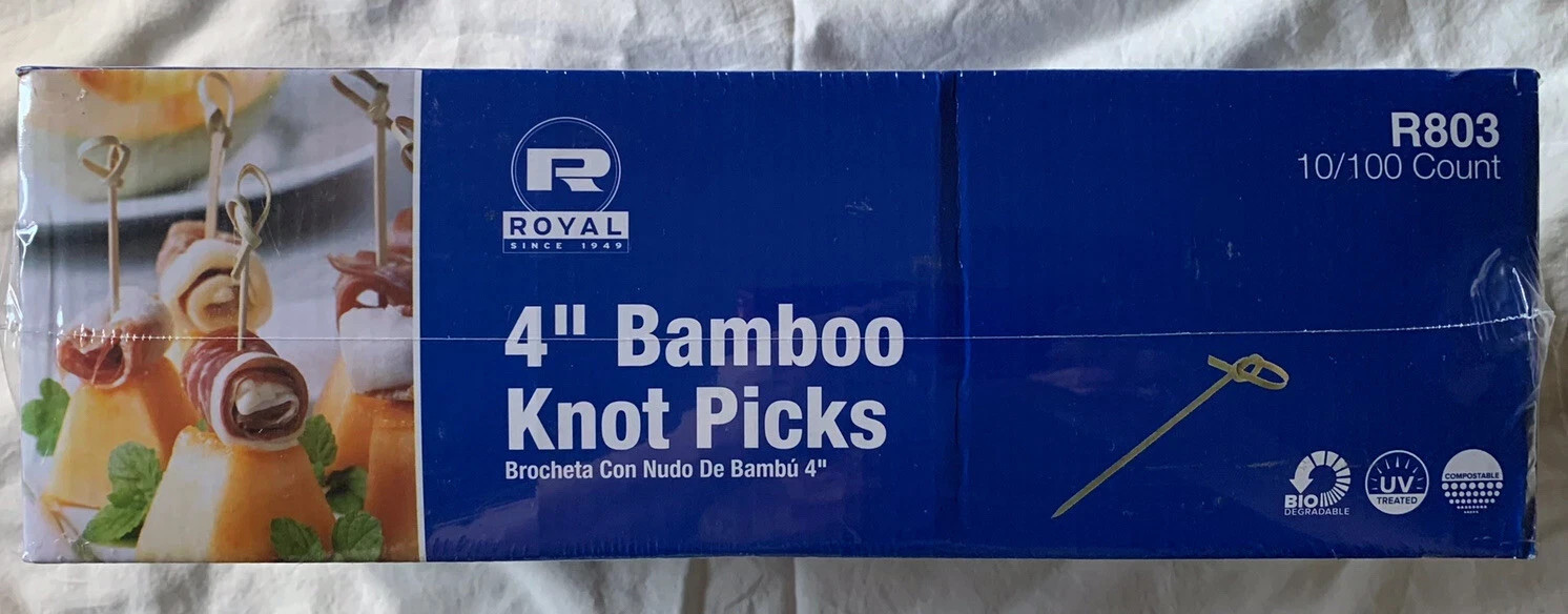 10/100 = 1000 COUNT ROYAL 4″ BAMBOO KNOT COCKTAIL/APPETIZER PICKS