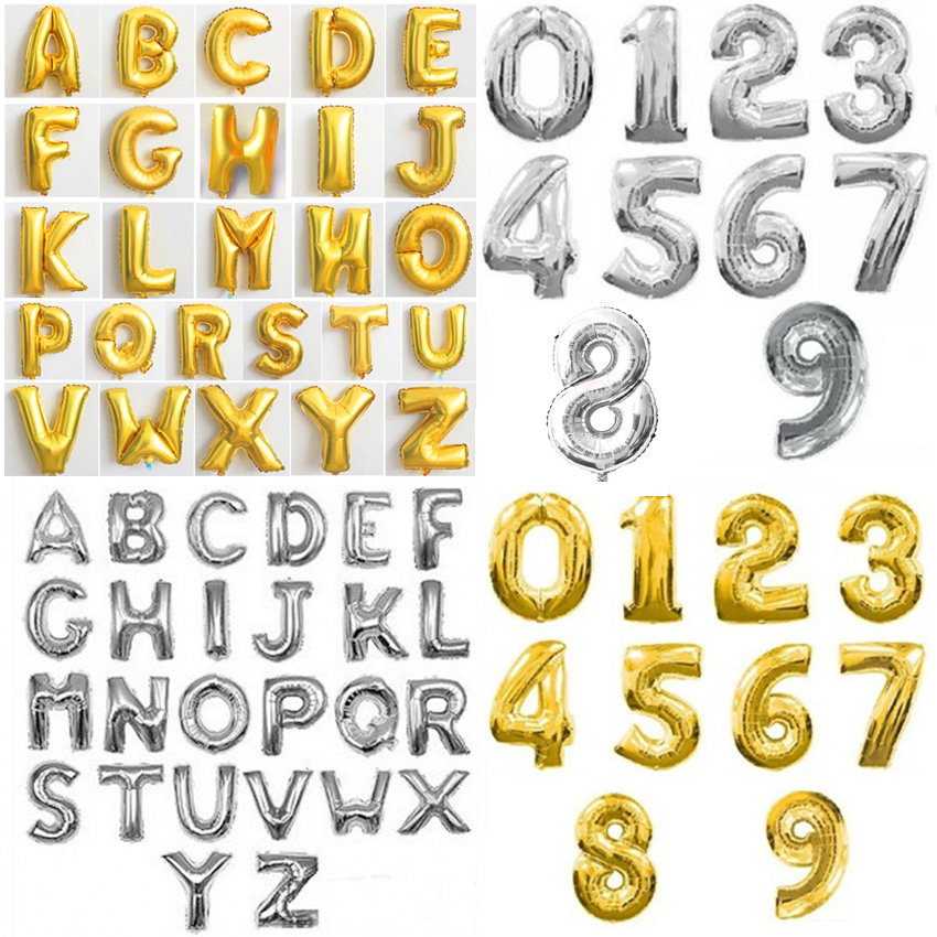 16″ FOIL LETTER BALLOONS NUMBER BALLOON ALPHABET SILVER GOLD PARTY SUPPLIES BABY