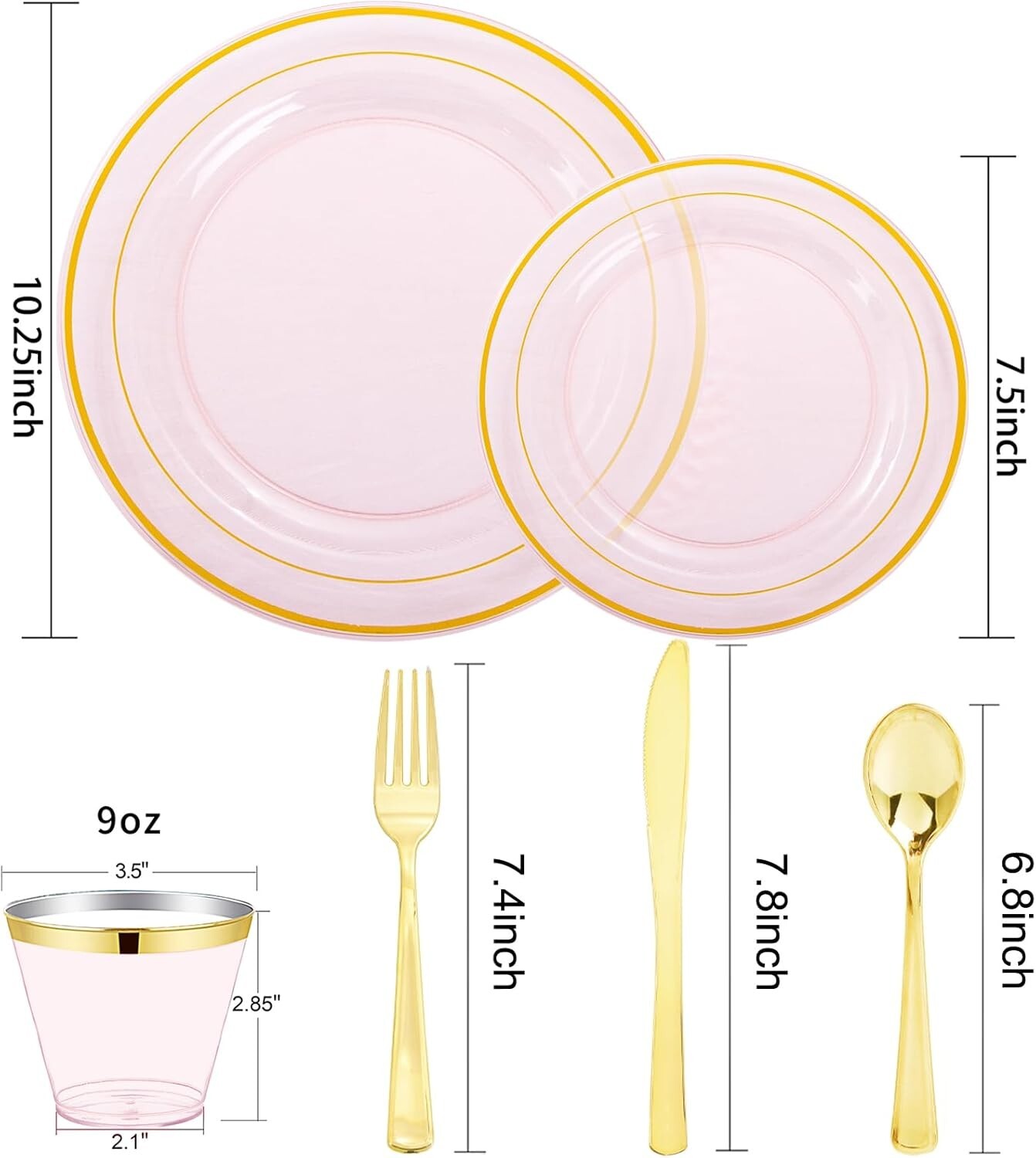 210Pcs Clear-Pink Plastic-Plates – Pink and Gold Plastic Dinnerware include 3…