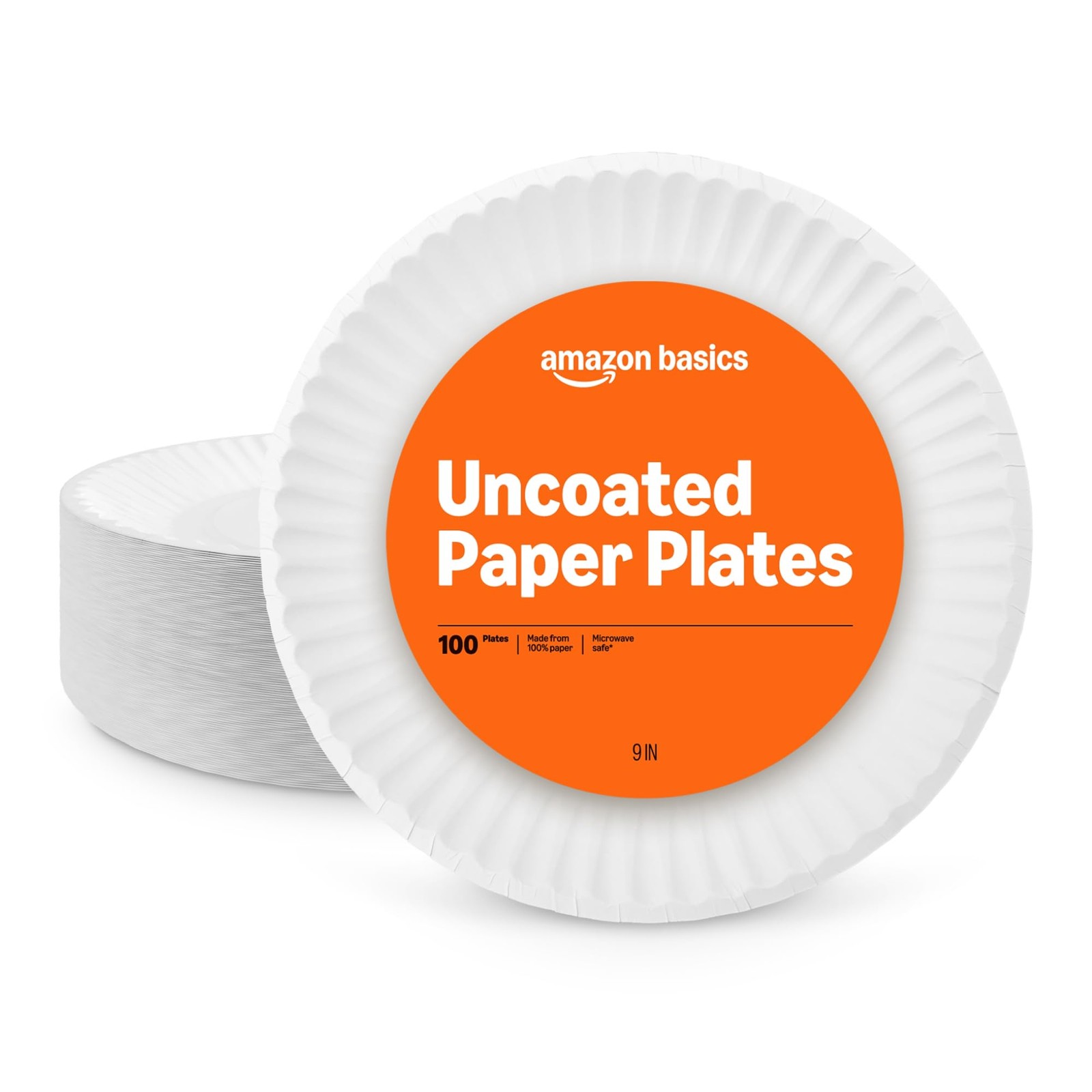 Amazon Basics 9″ Uncoated White Paper Plates 100 1 pack (100 count),