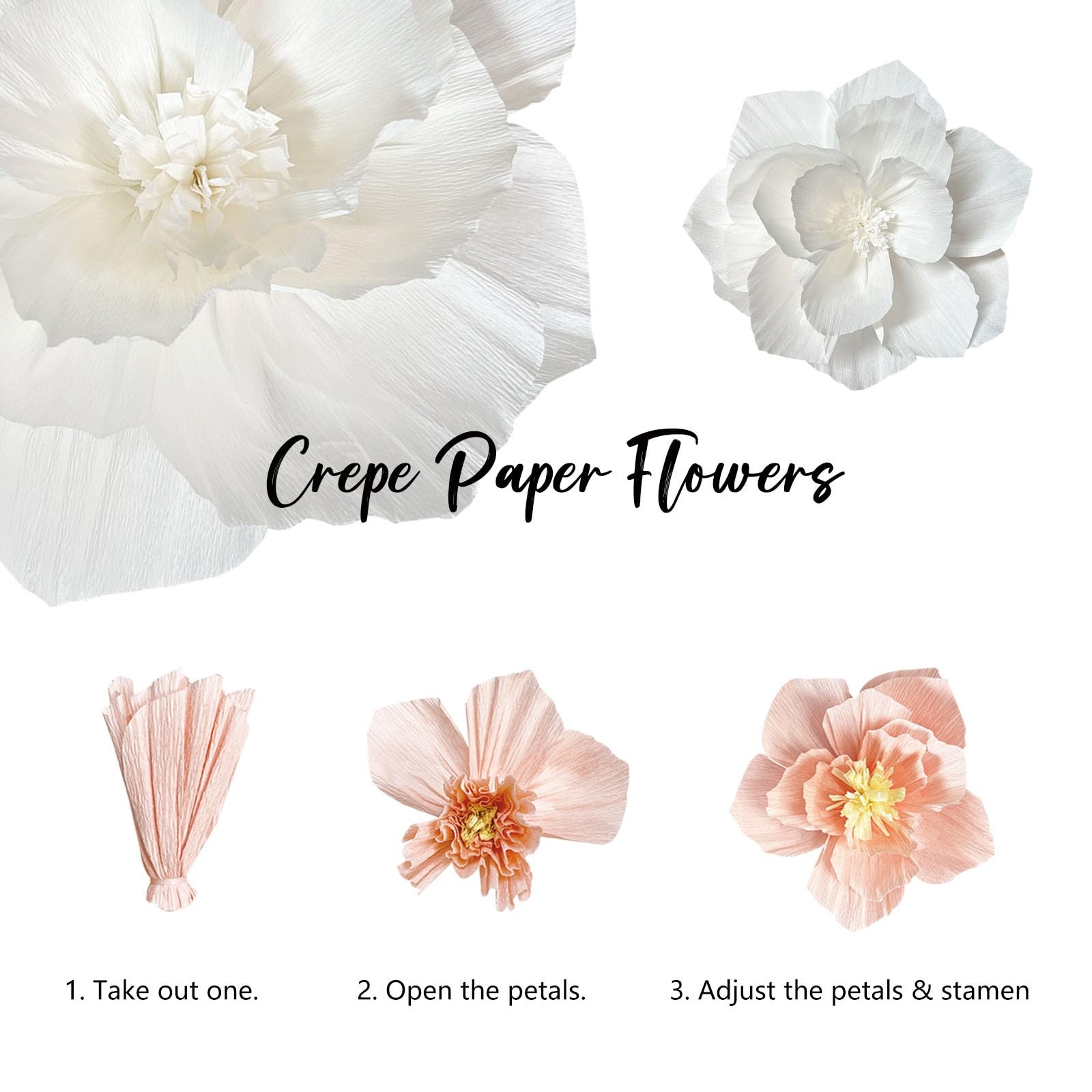 Pink Paper Flowers, Hot Light Pink White, 3D Wall Decor