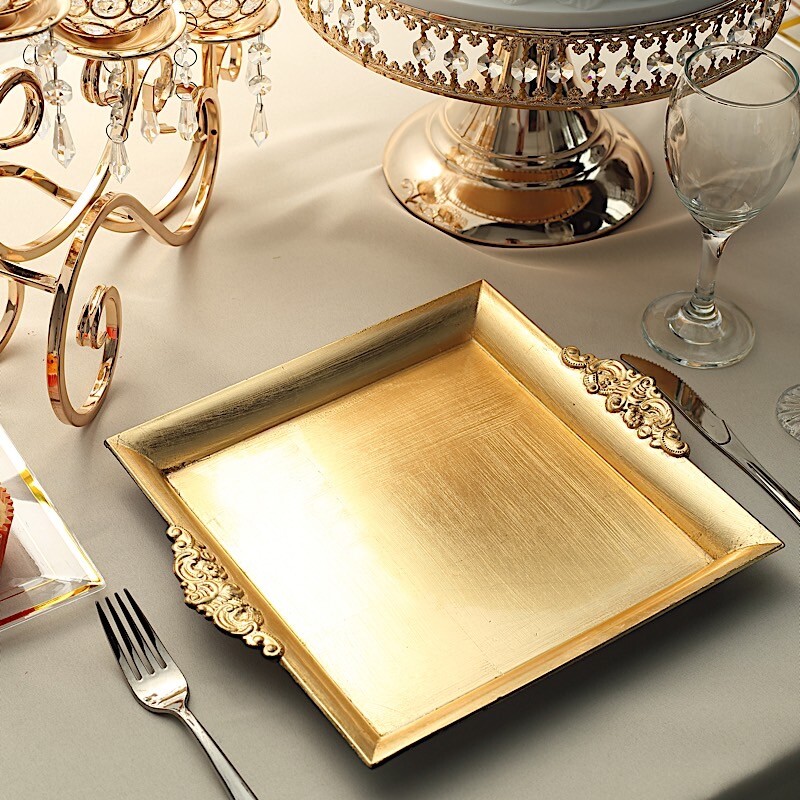 10×10-Inch Square Charger Plates Embossed Rim Supplies Wedding Party Sale