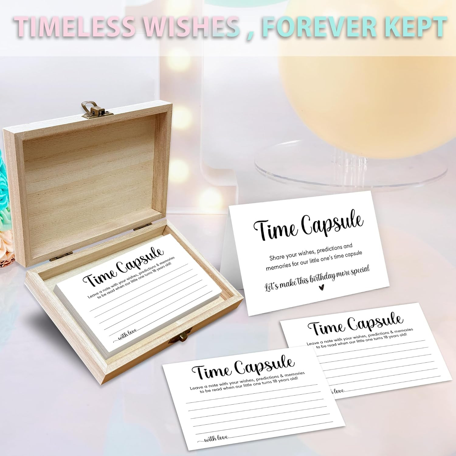 Minimalist Baby Time Capsule Box for 1st Birthday with 50 Wish Cards