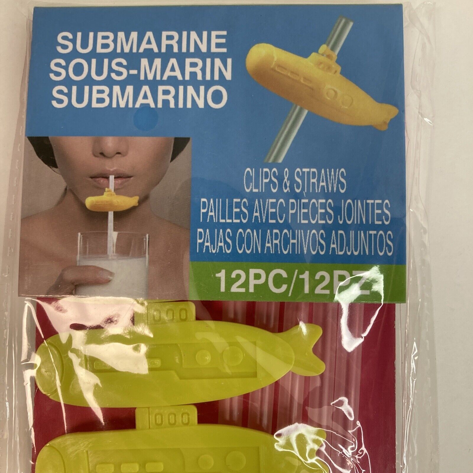 Submarine Straws Package of 12 Pcs Party Favors Event Birthday Reusable Clips