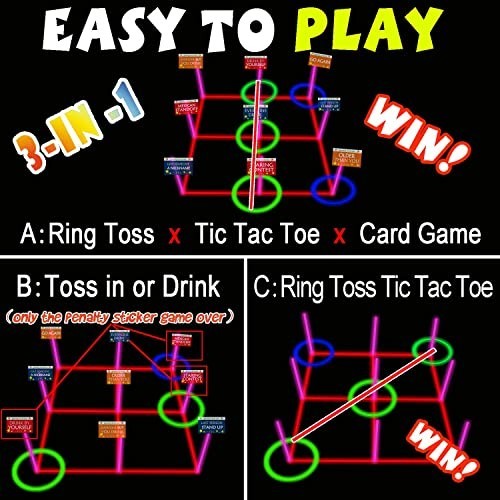 18.2 Inch 3-In-1 Glowing Ring Toss Tic Tac Toe Outdoor Game for Adults and Famil