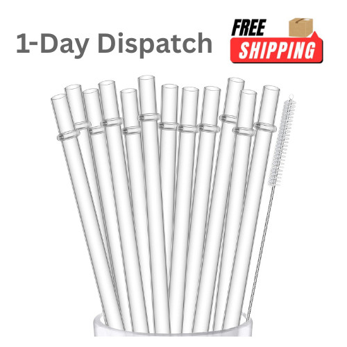 ALINK 12Pk 13 Inch Clear Plastic Straws with Brush