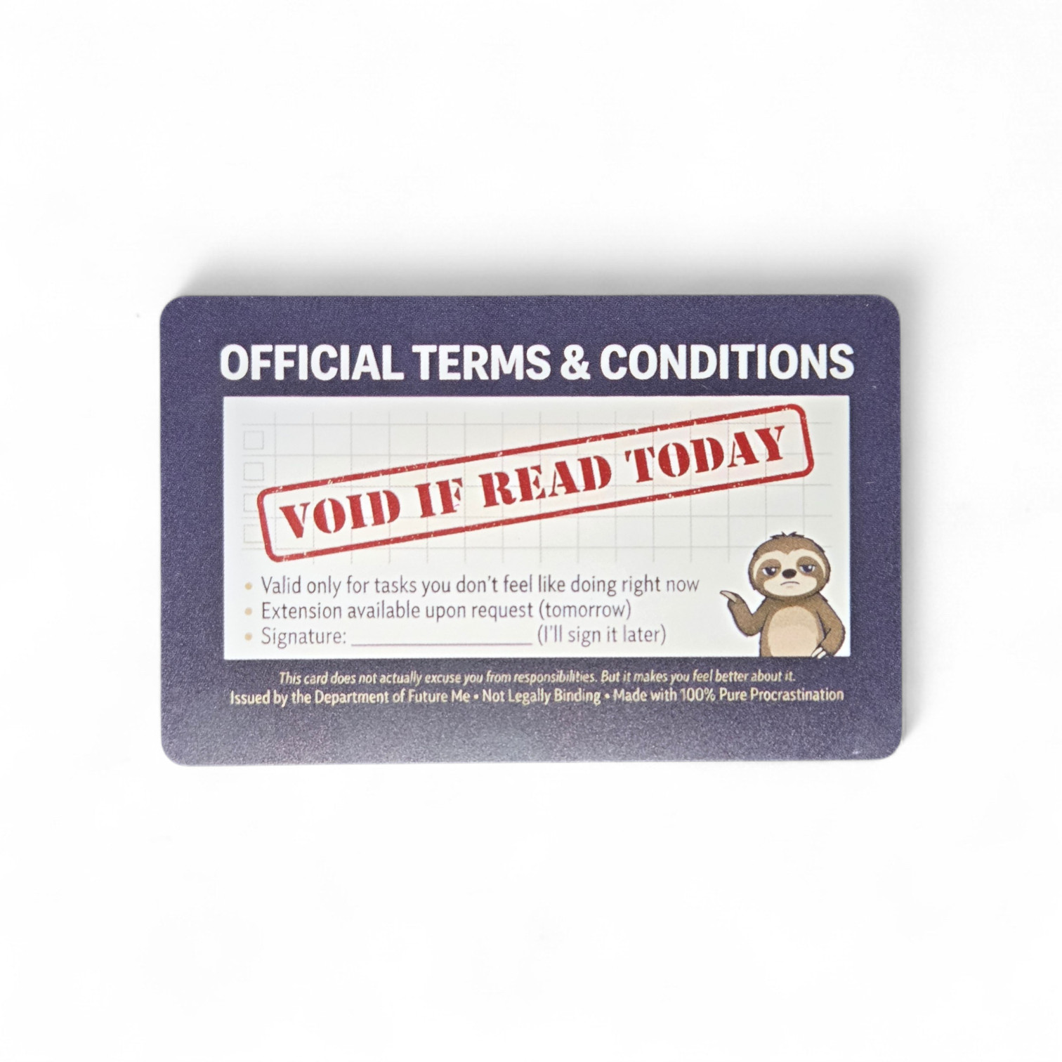 Procrastination License – Plastic Gag Gift Novelty Joke Prank Funny Card
