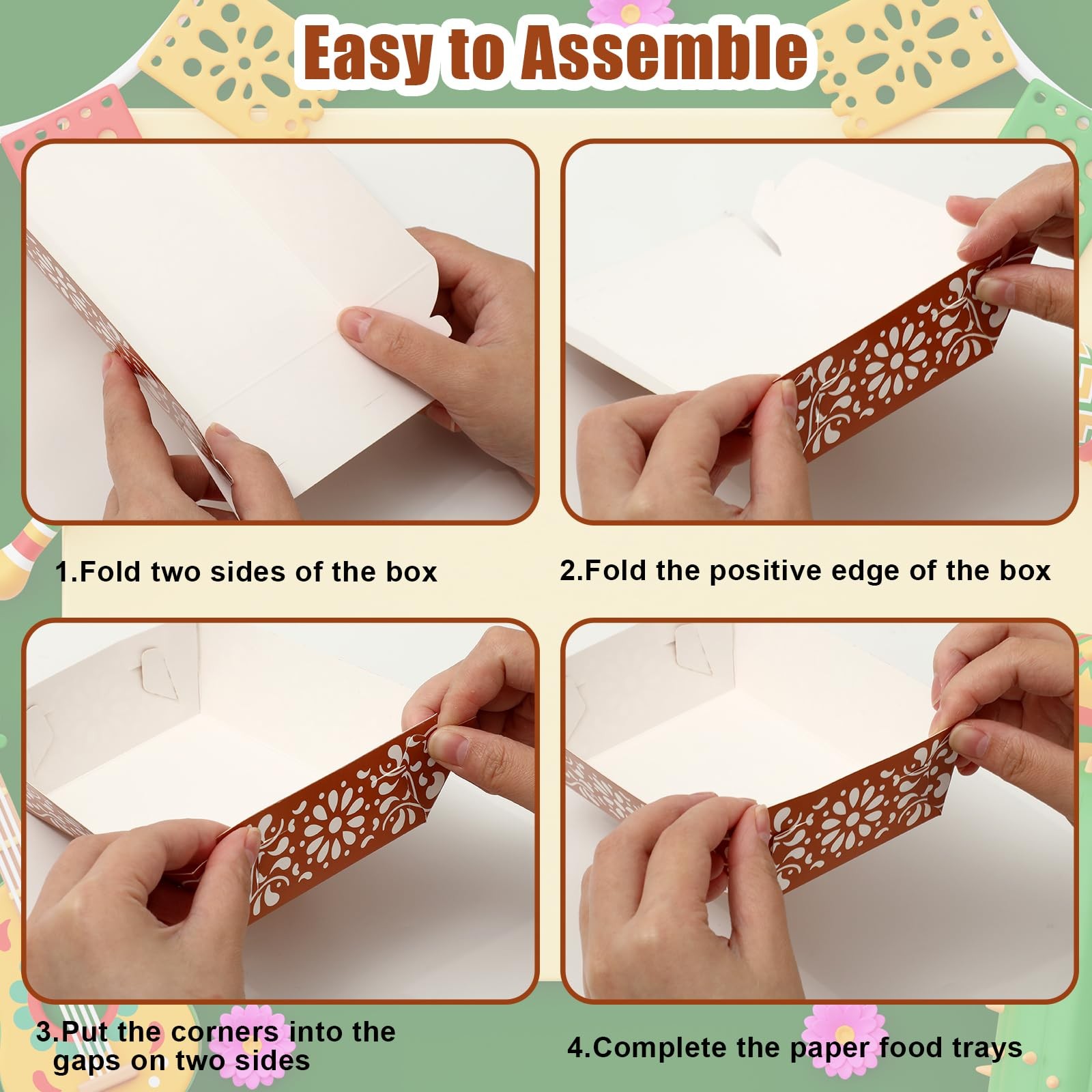 Whaline 36Pcs Cielito Lindo Paper Food Tray Mexican Fiesta Disposable Food Boat