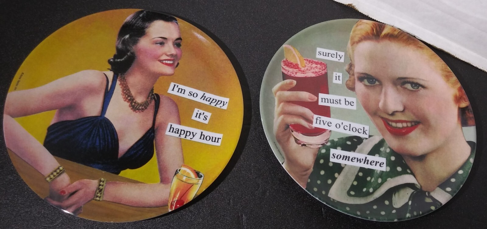 Set of 2 Anne Taintor Retro Cocktail Hour Melamine Plates Happy Hour 7.5″