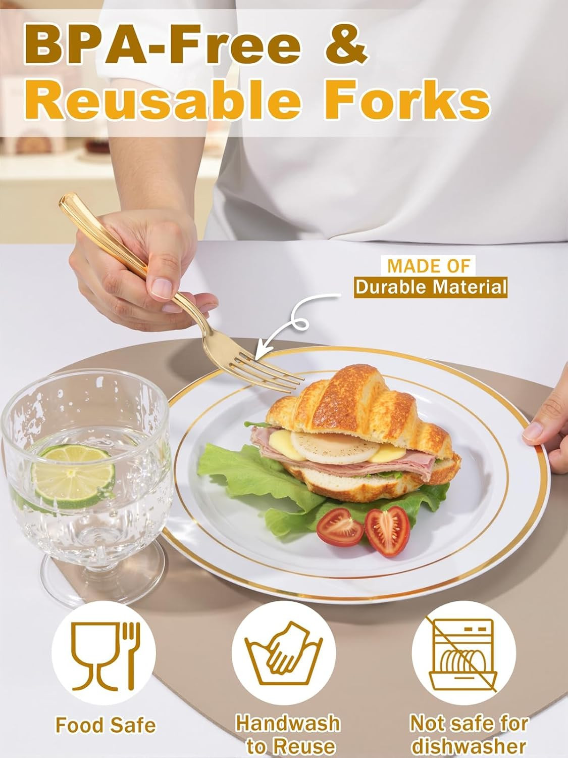 100 Pcs Gold Plastic Forks – Heavy Duty Sturdy&Durable Forks Disposable 7.4Inch